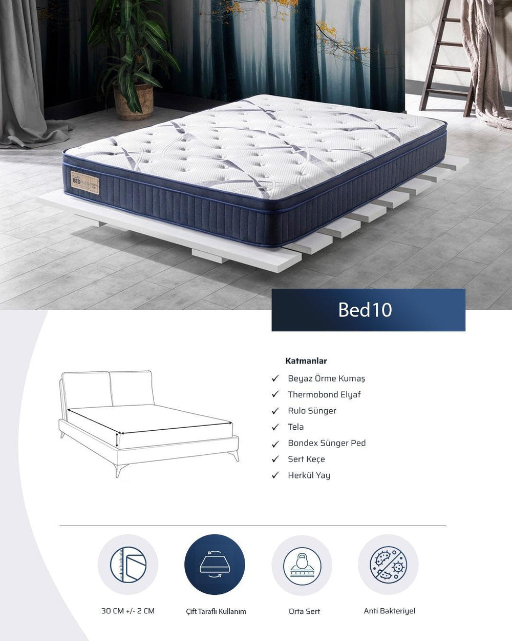 BlueLine Bed10 Ultra Ortopedik Pamuk Yaylı Yatak