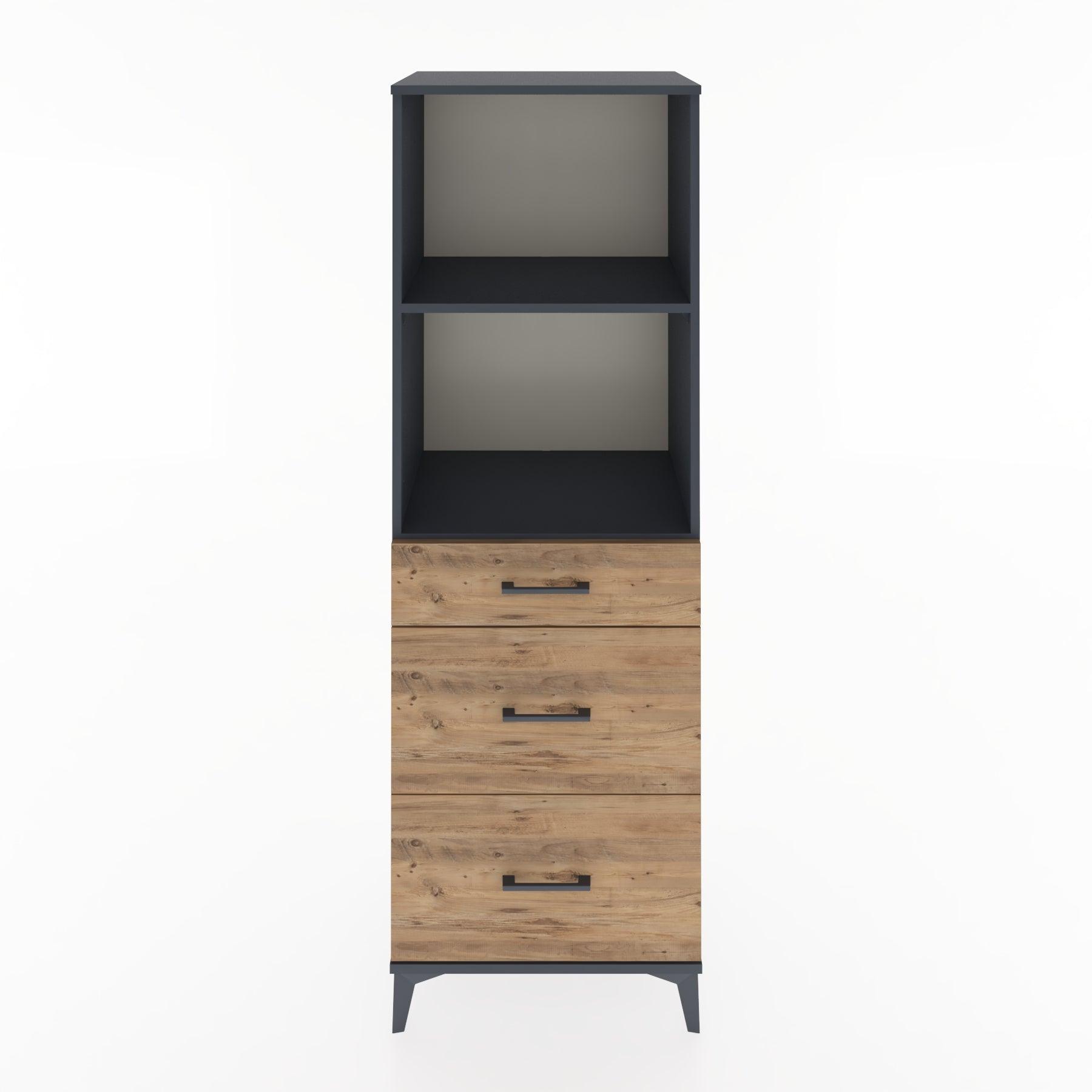 Woodntry Modüler Dolap Antrasit 60x44x170 cm Çekmeceli ve Raflı CR47-2
