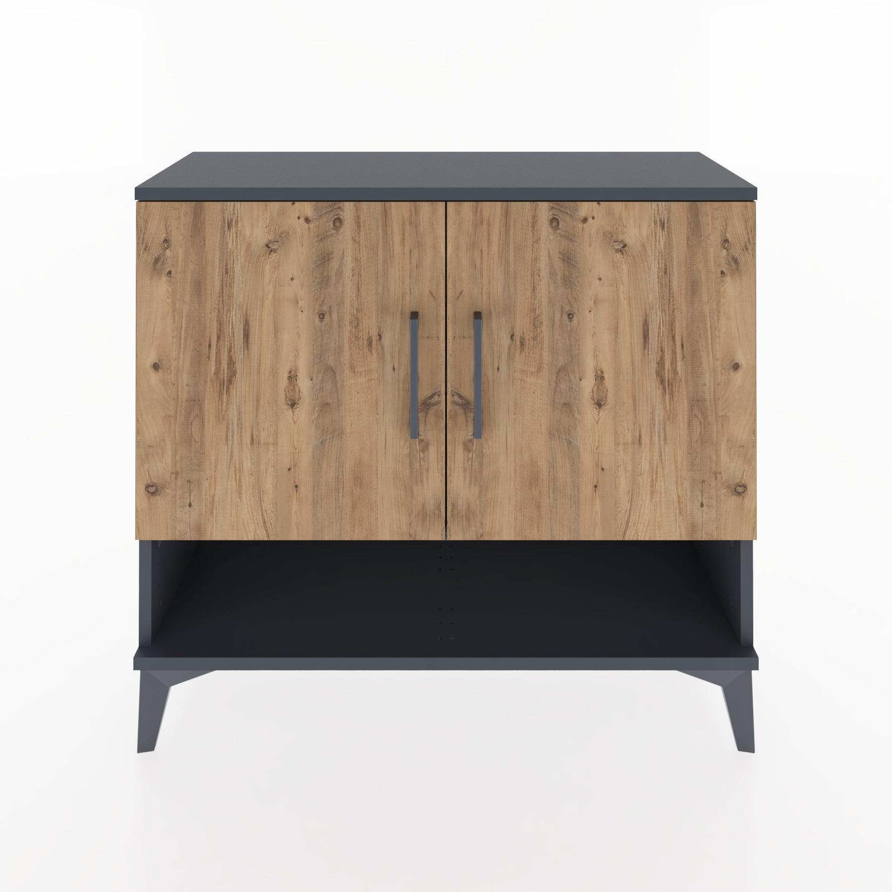 Woodntry Modüler Şifonyer İki Kapak ve Raflı V1 88x30x68 cm Antrasit - Woodntry