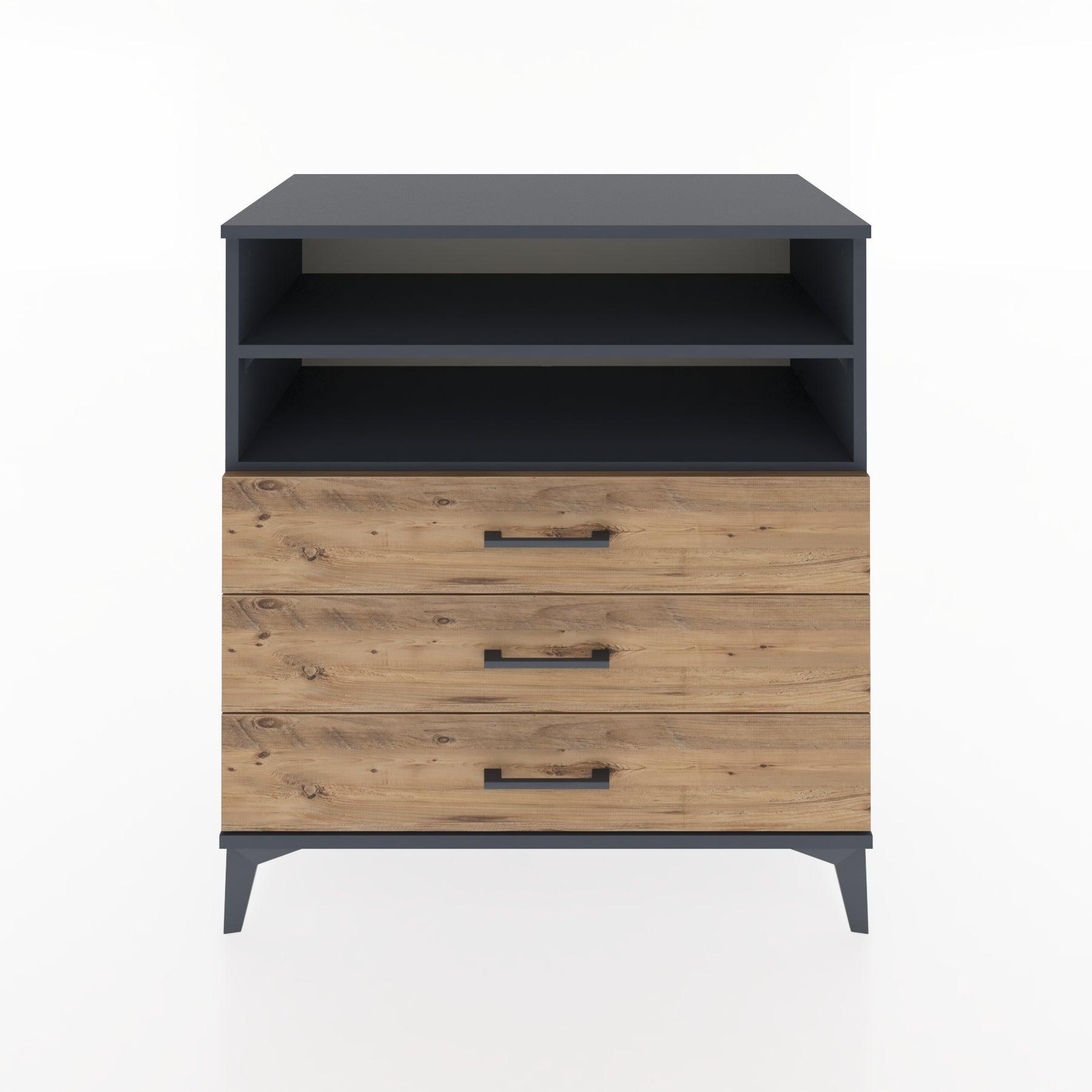 Woodntry Modüler Şifonyer Antrasit 88x44x84 cm Çekmeceli ve Raflı CR17-2