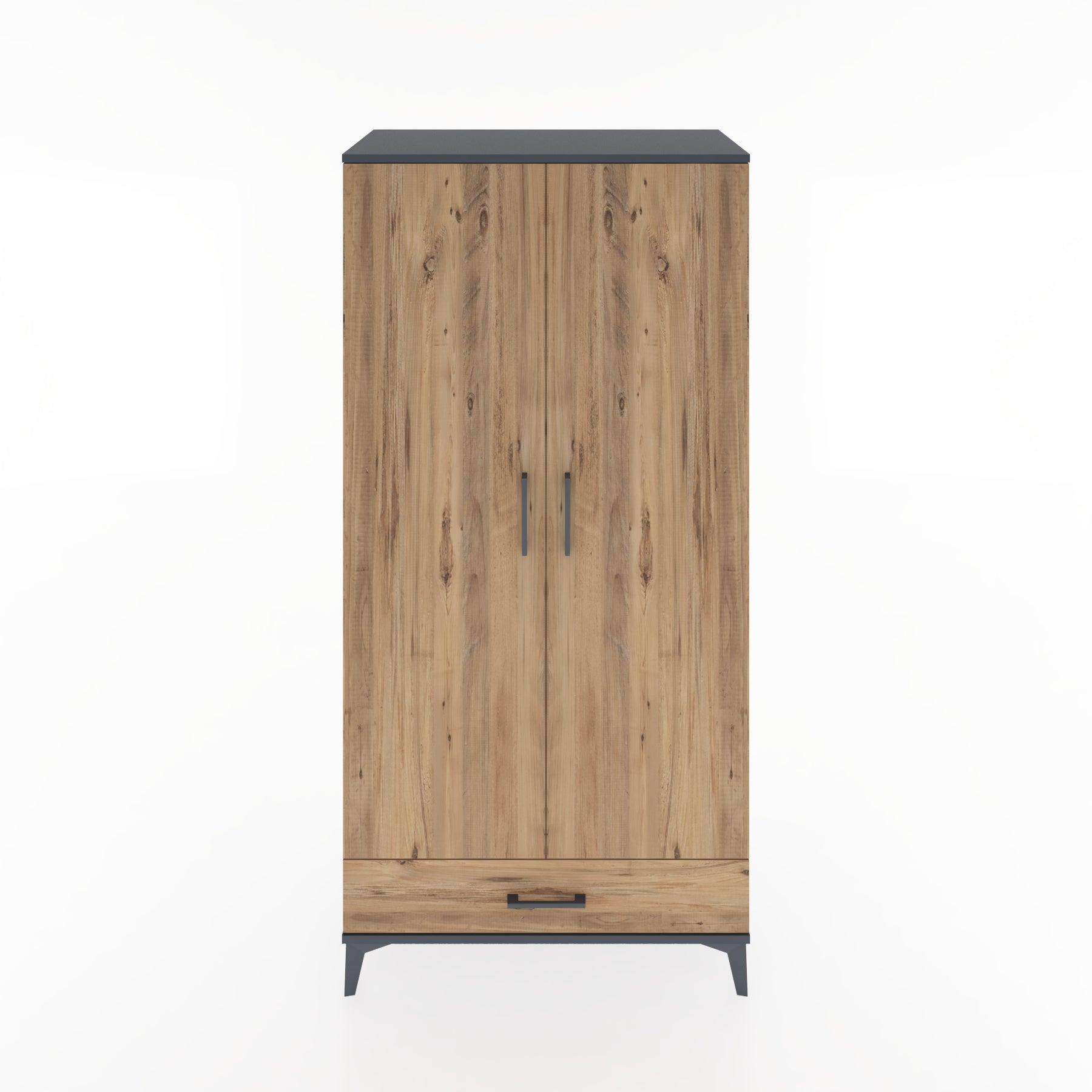 Woodntry Modüler Dolap Antrasit 88x44x170 cm Kapaklı ve Çekmeceli KC30-2