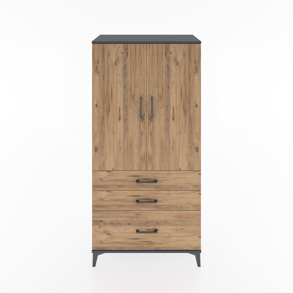 Woodntry Modüler Dolap Antrasit 88x44x170 cm Kapaklı ve Çekmeceli KC14-2