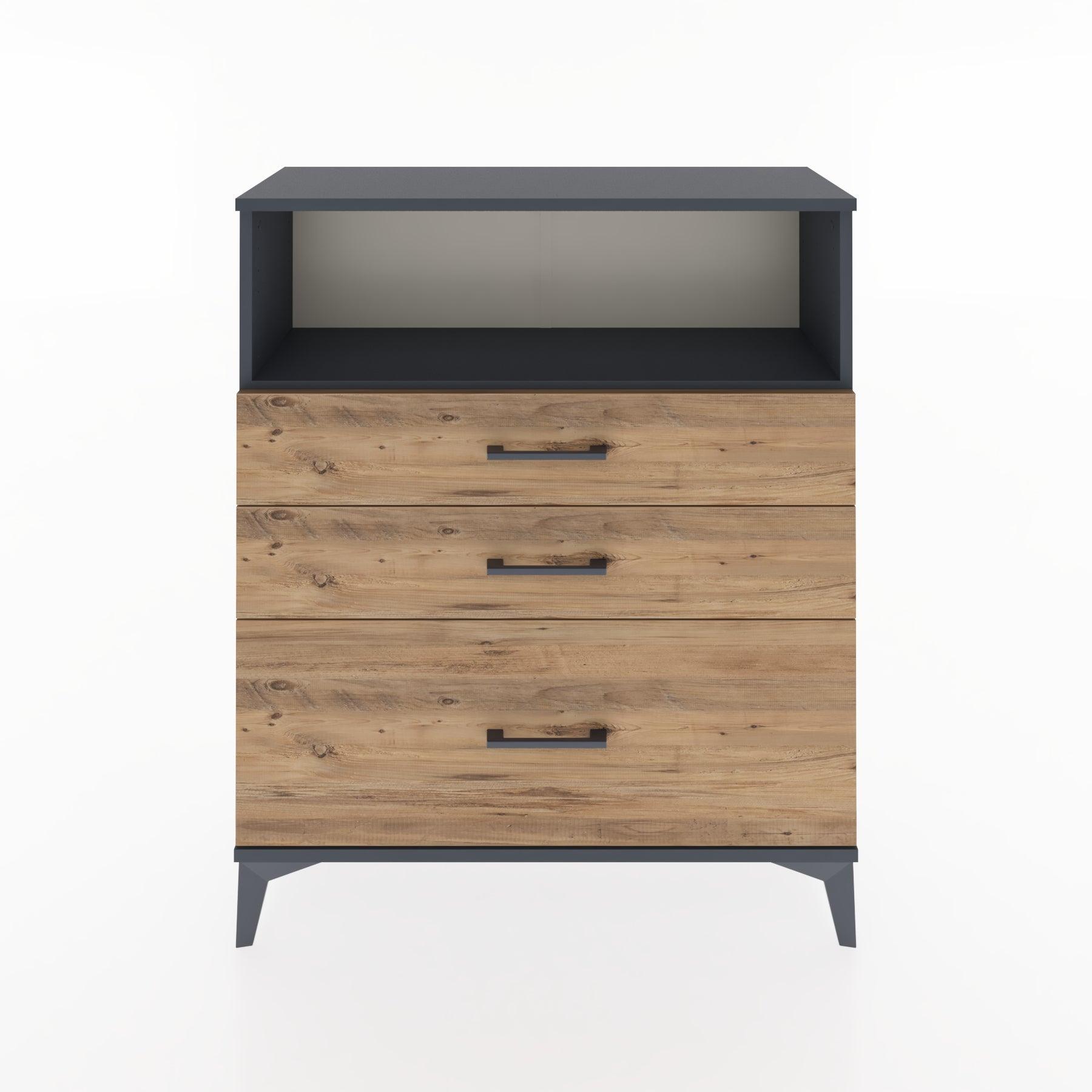 Woodntry Modüler Şifonyer Antrasit 88x30x94 cm Çekmeceli ve Raflı CR13-2