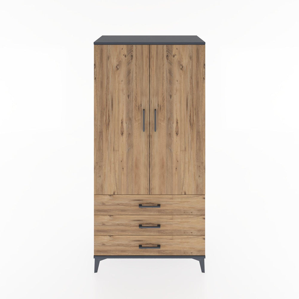 Woodntry Modüler Dolap Antrasit 88x44x170 cm Kapaklı ve Çekmeceli KC6-2