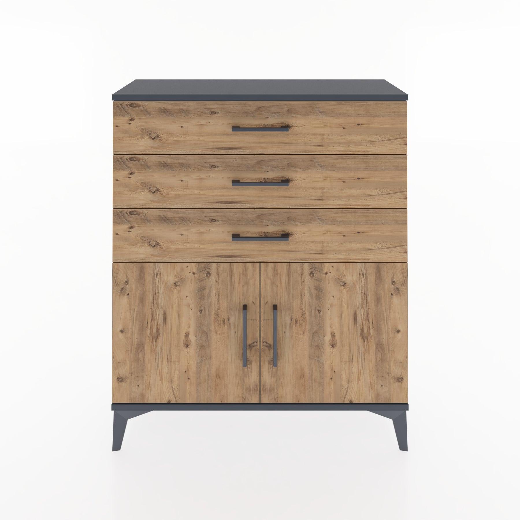 Woodntry Modüler Şifonyer Antrasit 88x30x94 cm Kapaklı ve Çekmeceli KC8-2