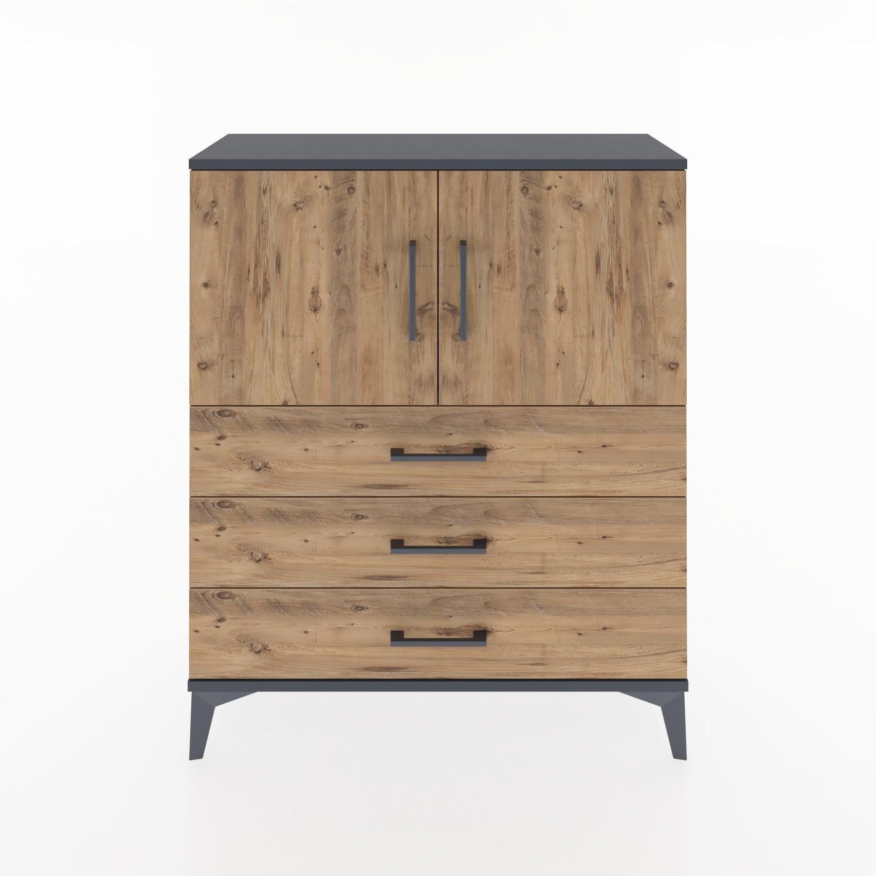 Woodntry Modüler Şifonyer Antrasit 88x30x94 cm Kapaklı ve Çekmeceli KC7-2