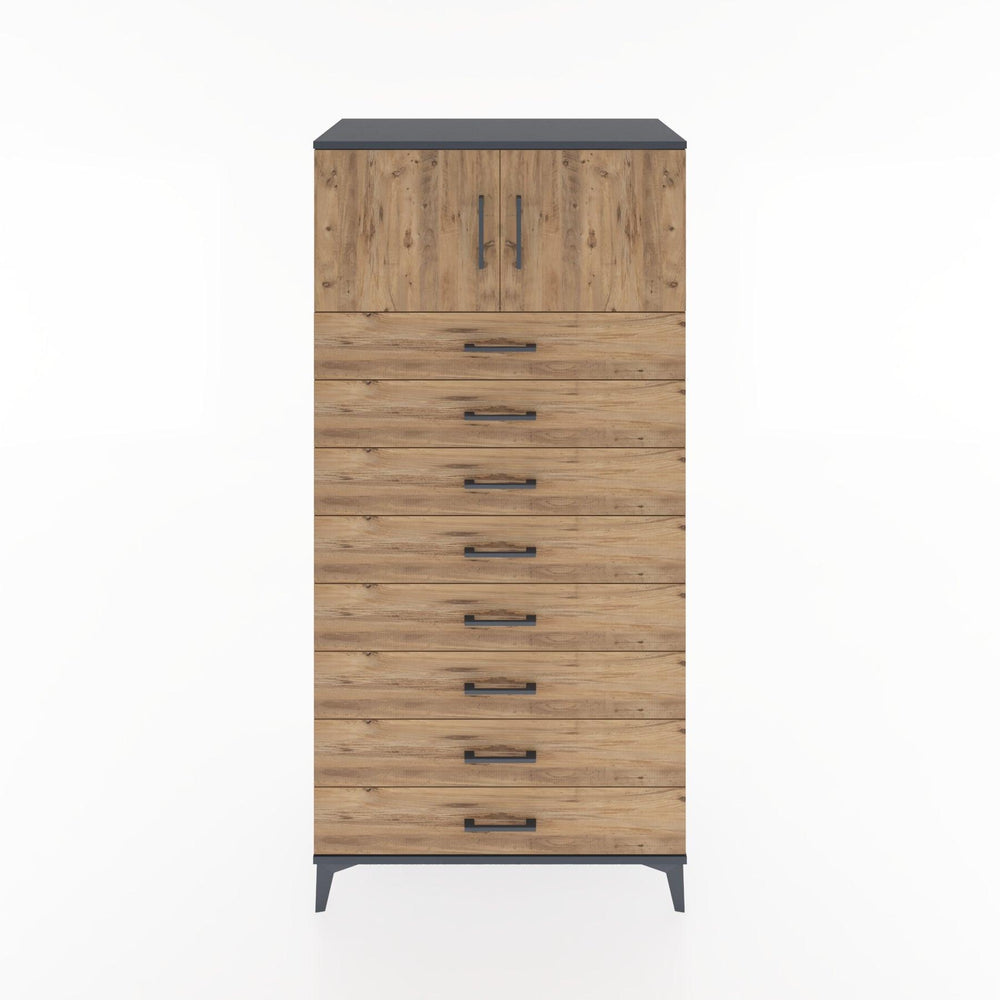 Woodntry Modüler Dolap Antrasit 88x44x170 cm Kapaklı ve Çekmeceli KC1-2