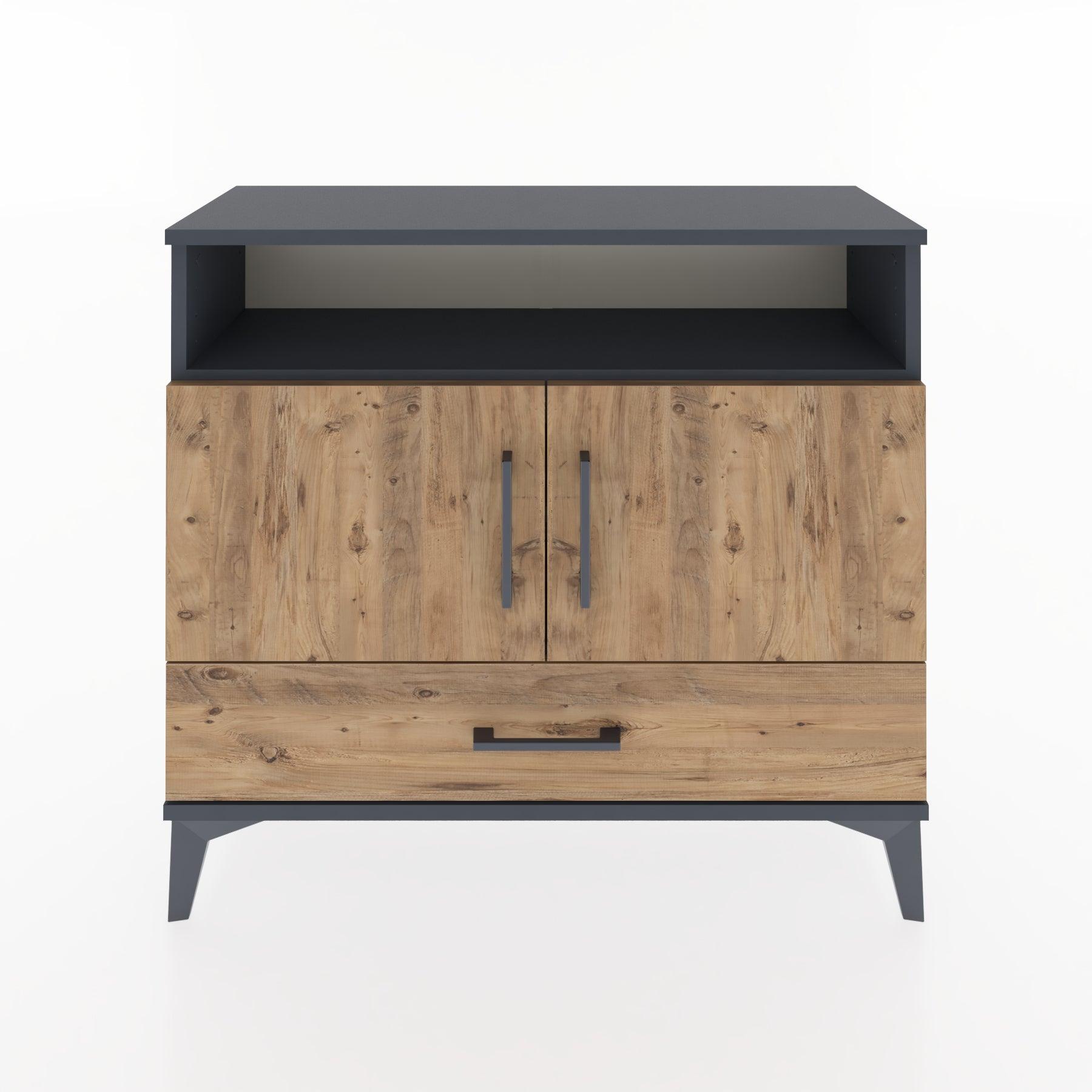 Woodntry Modüler Şifonyer Raf Kapak Çekmeceli 88x30x68 cm Antrasit - Woodntry