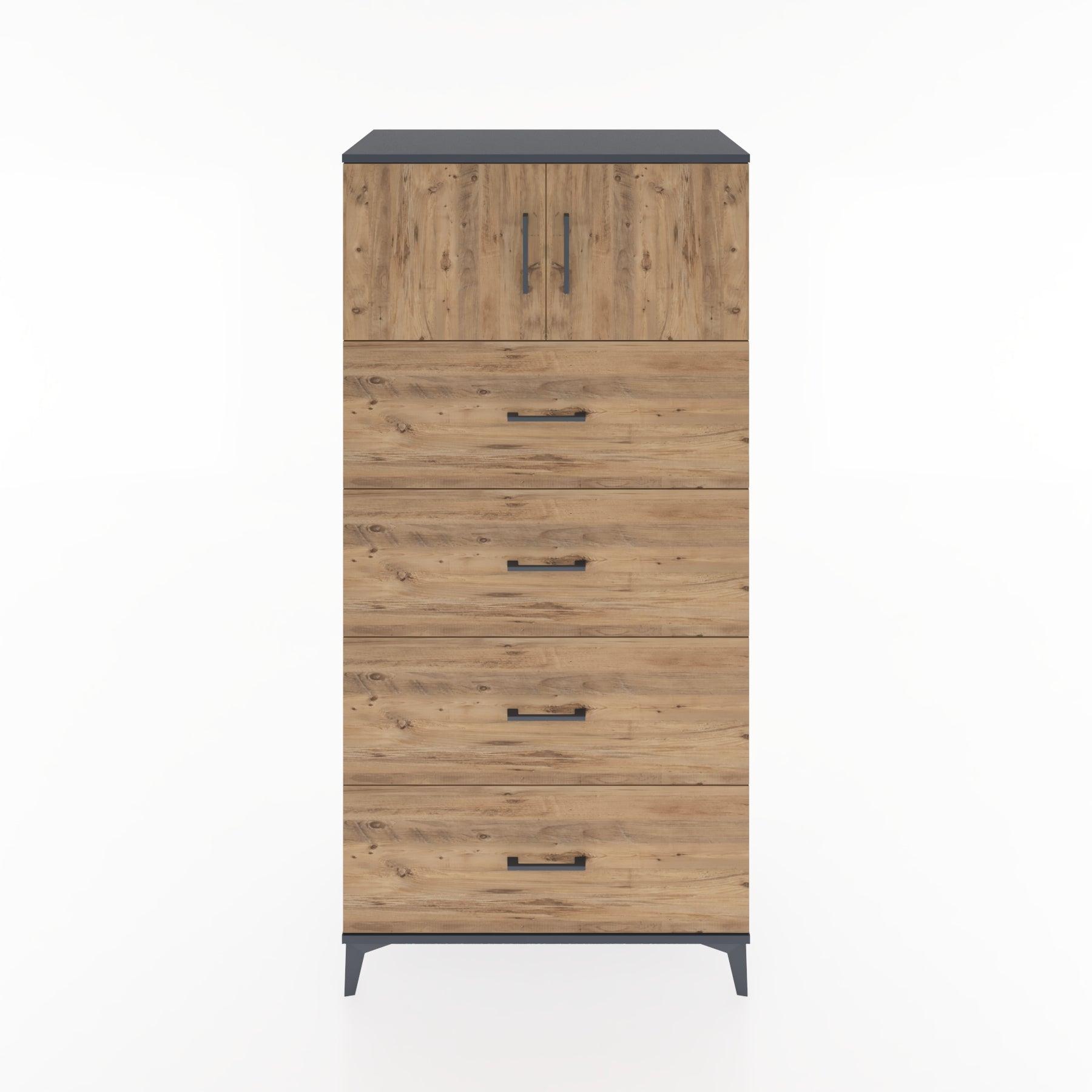 Woodntry Modular Cabinet Anthracite 88x44x170 cm with Doors and Drawers KC25-2