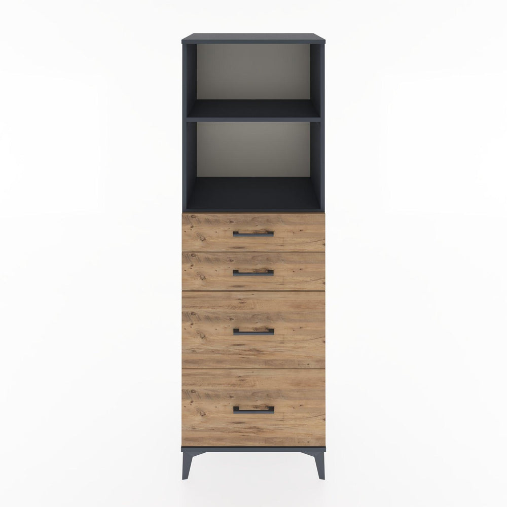 Woodntry Modüler Dolap Antrasit 60x44x170 cm Çekmeceli ve Raflı CR46-2