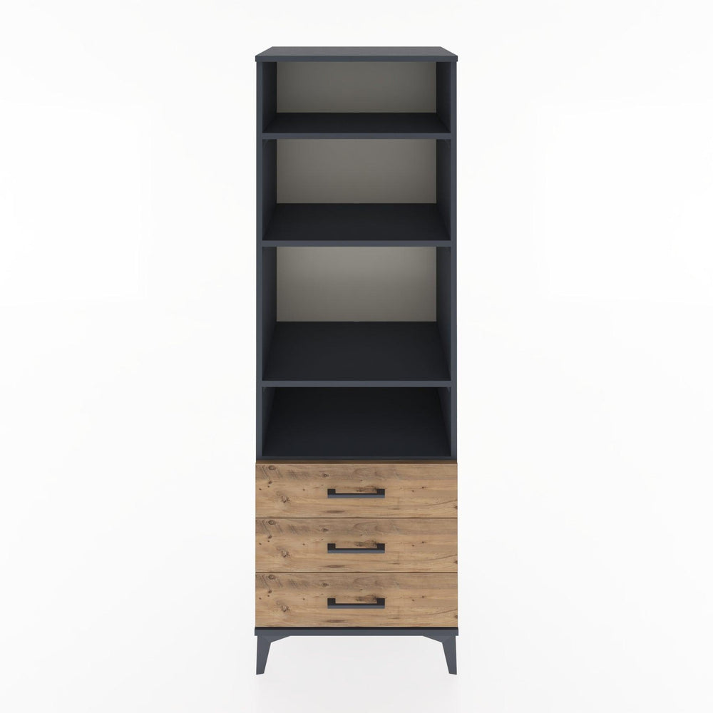 Woodntry Modüler Dolap Antrasit 60x44x170 cm Çekmeceli ve Raflı CR37-2