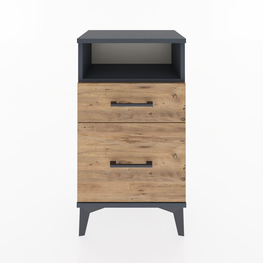 Woodntry Modüler Komodin 2 Çekmece ve Raflı V3 44x30x68 cm Antrasit - Woodntry