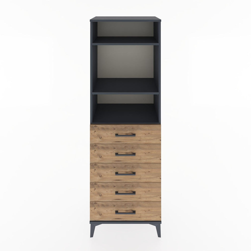 Woodntry Modüler Dolap Antrasit 60x44x170 cm Çekmeceli ve Raflı CR35-2