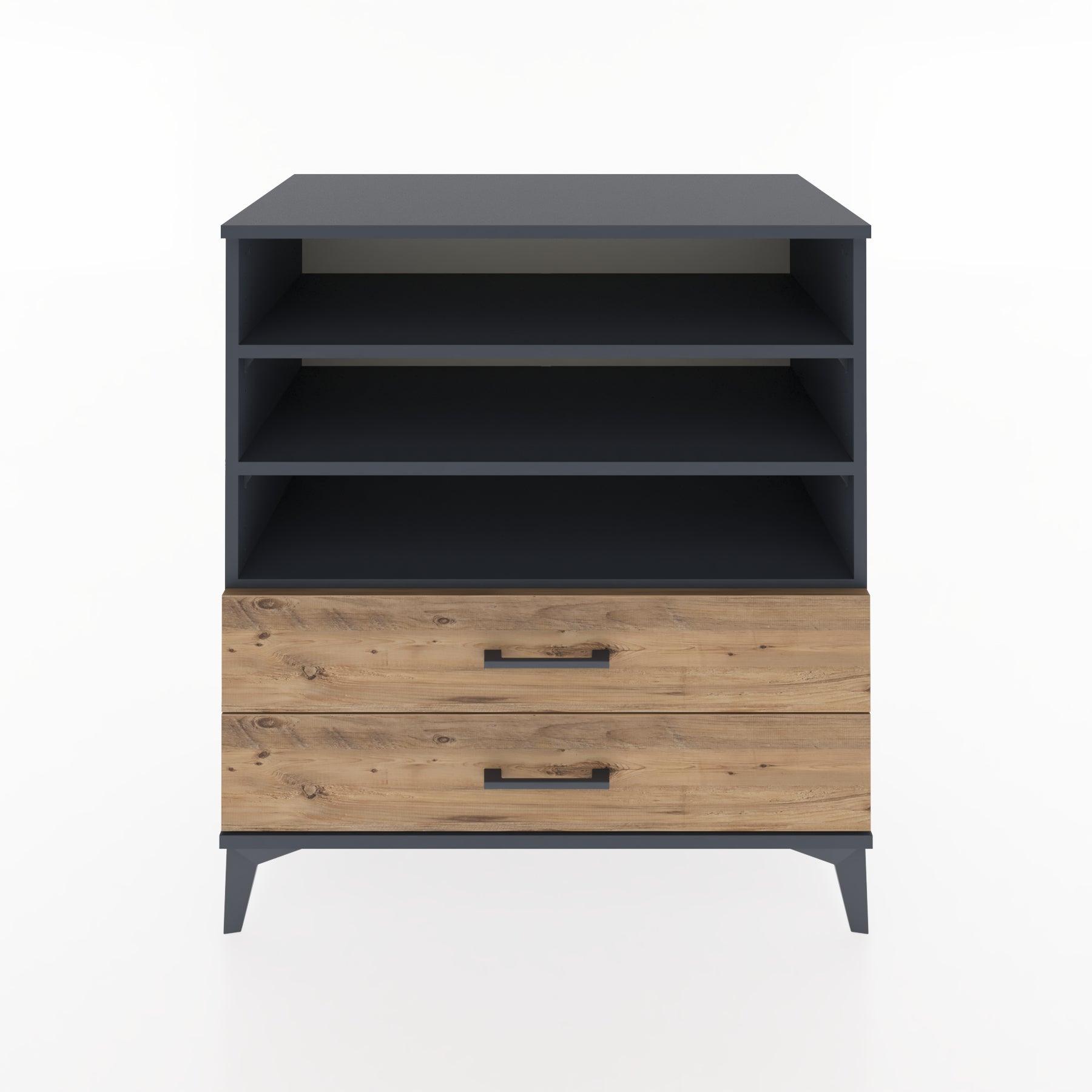 Woodntry Modüler Şifonyer Antrasit 88x44x84 cm Çekmeceli ve Raflı CR15-2