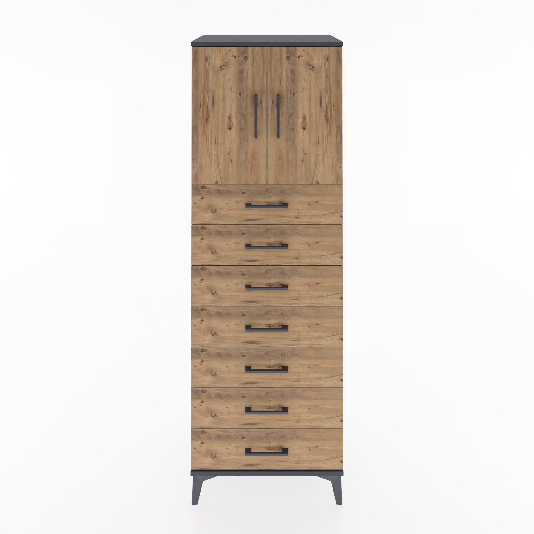 Woodntry Modüler Dolap Antrasit 60x44x170 cm Kapaklı ve Çekmeceli KC2-2