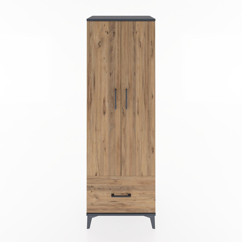 Woodntry Modüler Dolap Antrasit 60x44x170 cm Kapaklı ve Çekmeceli KC16-2