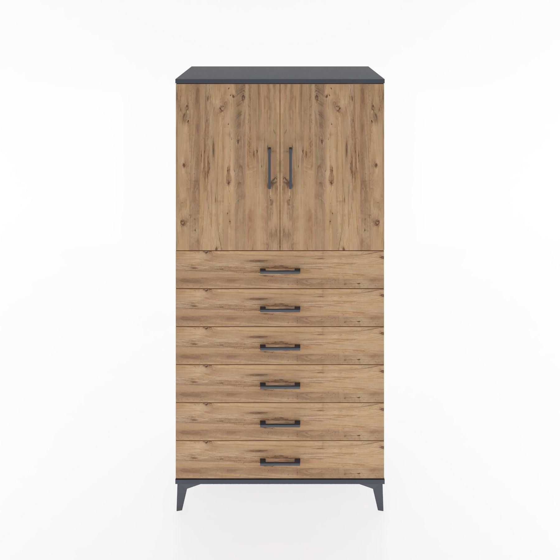 Woodntry Modular Cabinet Anthracite 88x44x170 cm with Doors and Drawers KC3-2