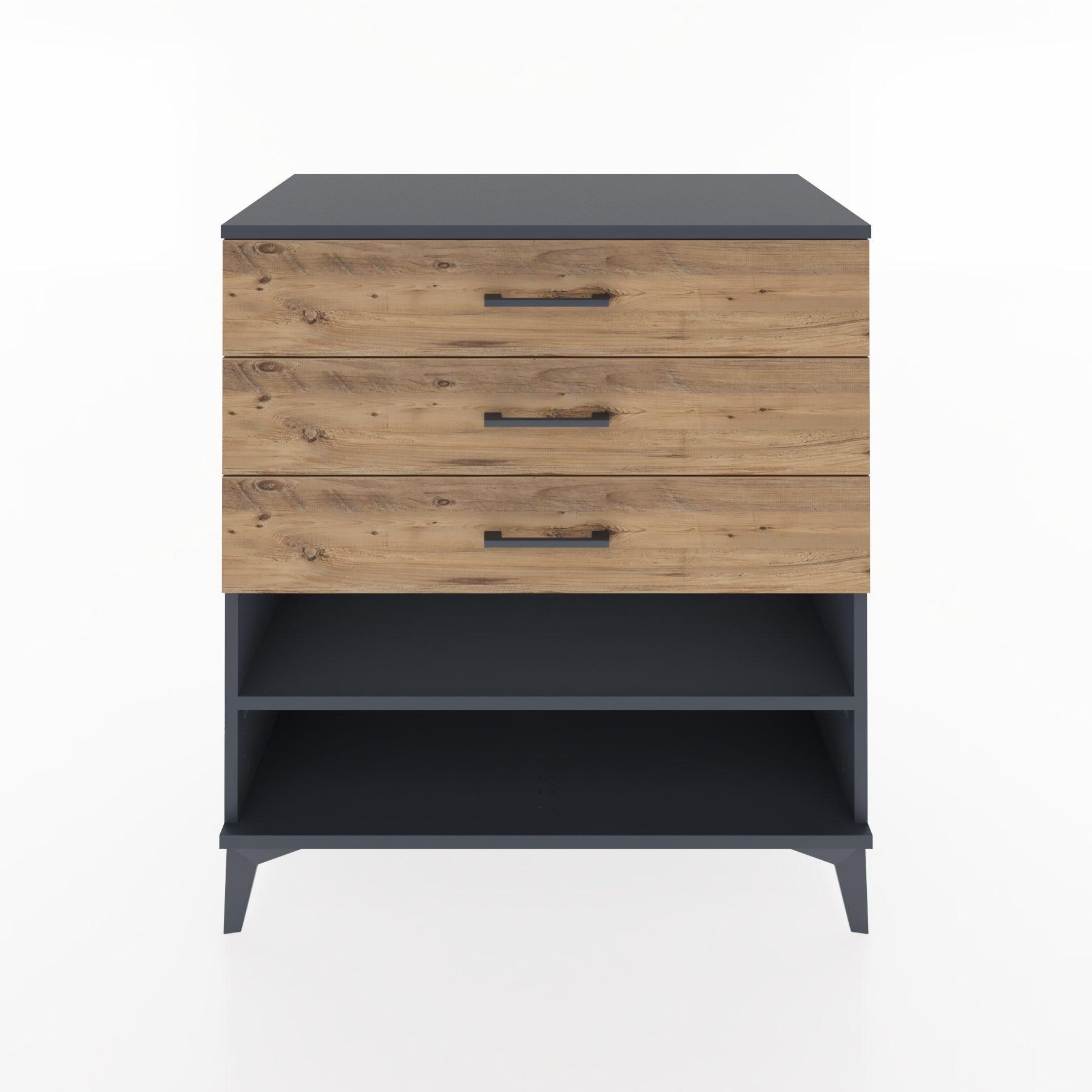 Woodntry Modüler Şifonyer Antrasit 88x44x84 cm Çekmeceli ve Raflı CR12-2