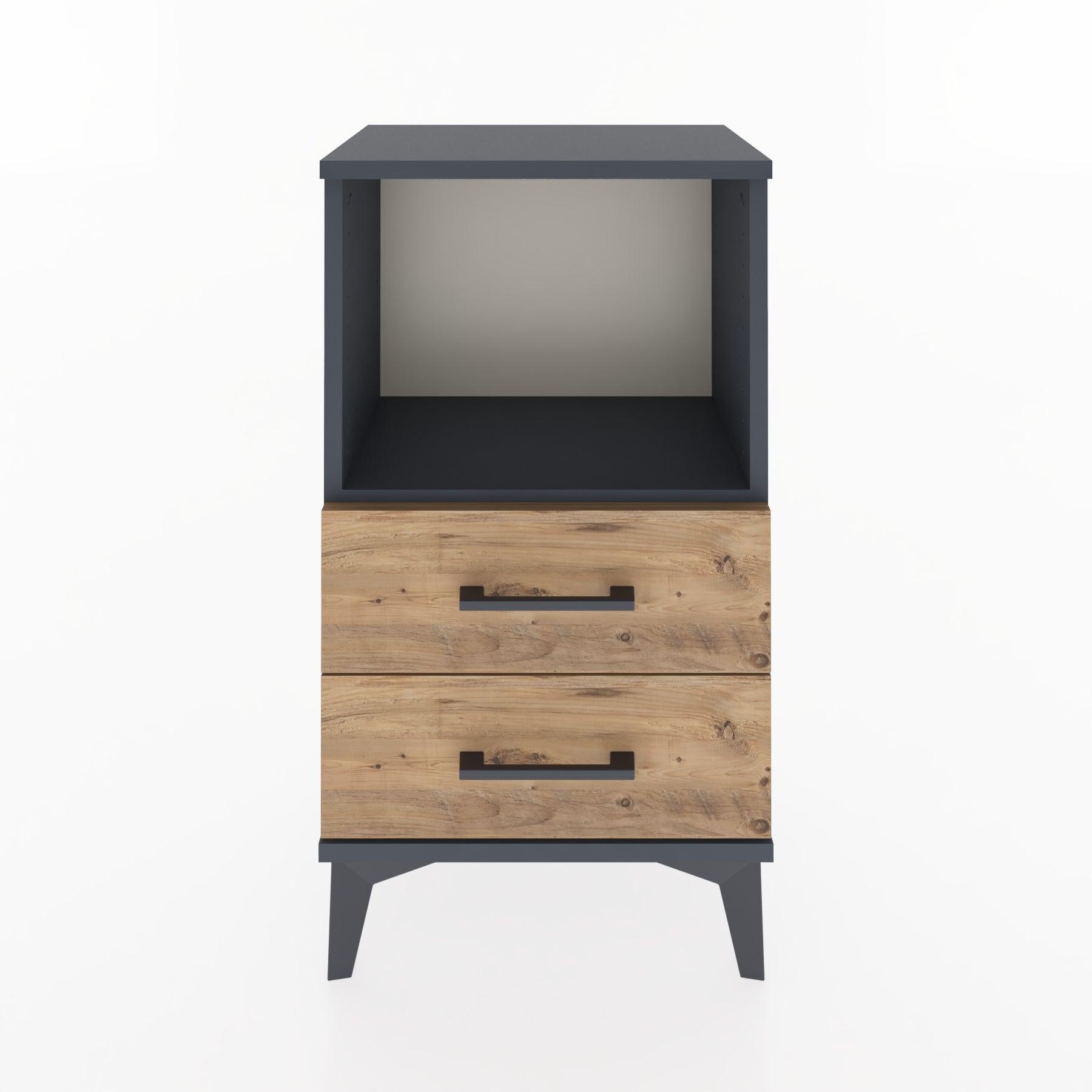 Woodntry Modüler Komodin 2 Çekmece ve Raflı V2 44x30x68 cm Antrasit - Woodntry