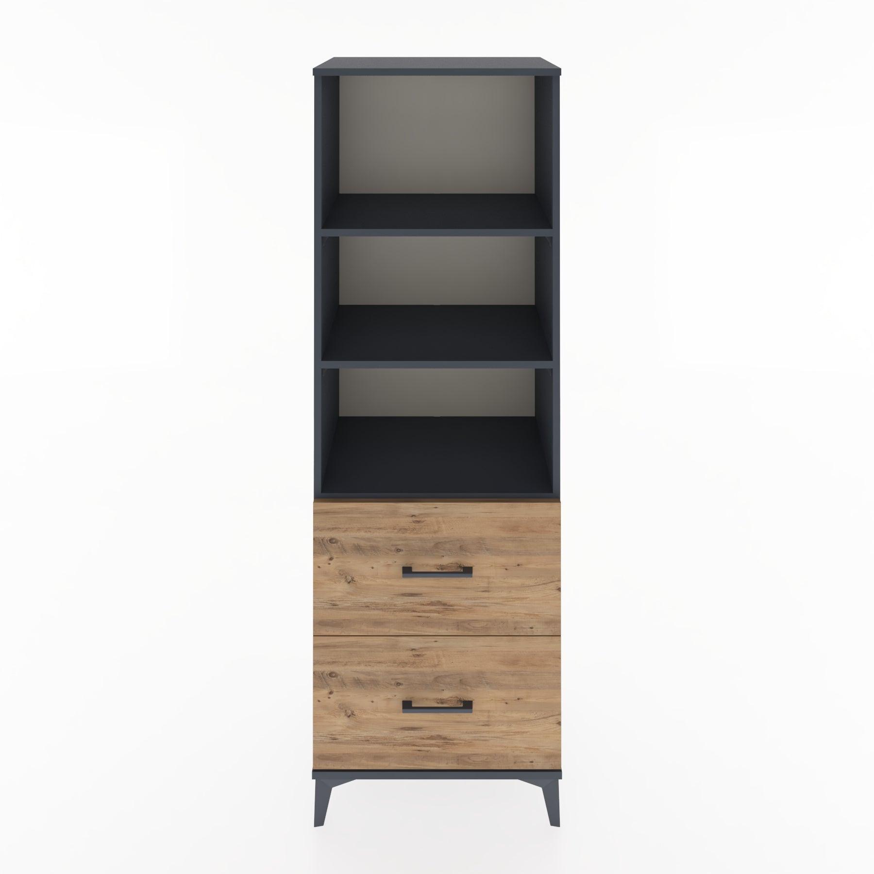 Woodntry Modüler Dolap Antrasit 60x44x170 cm Çekmeceli ve Raflı CR48-2