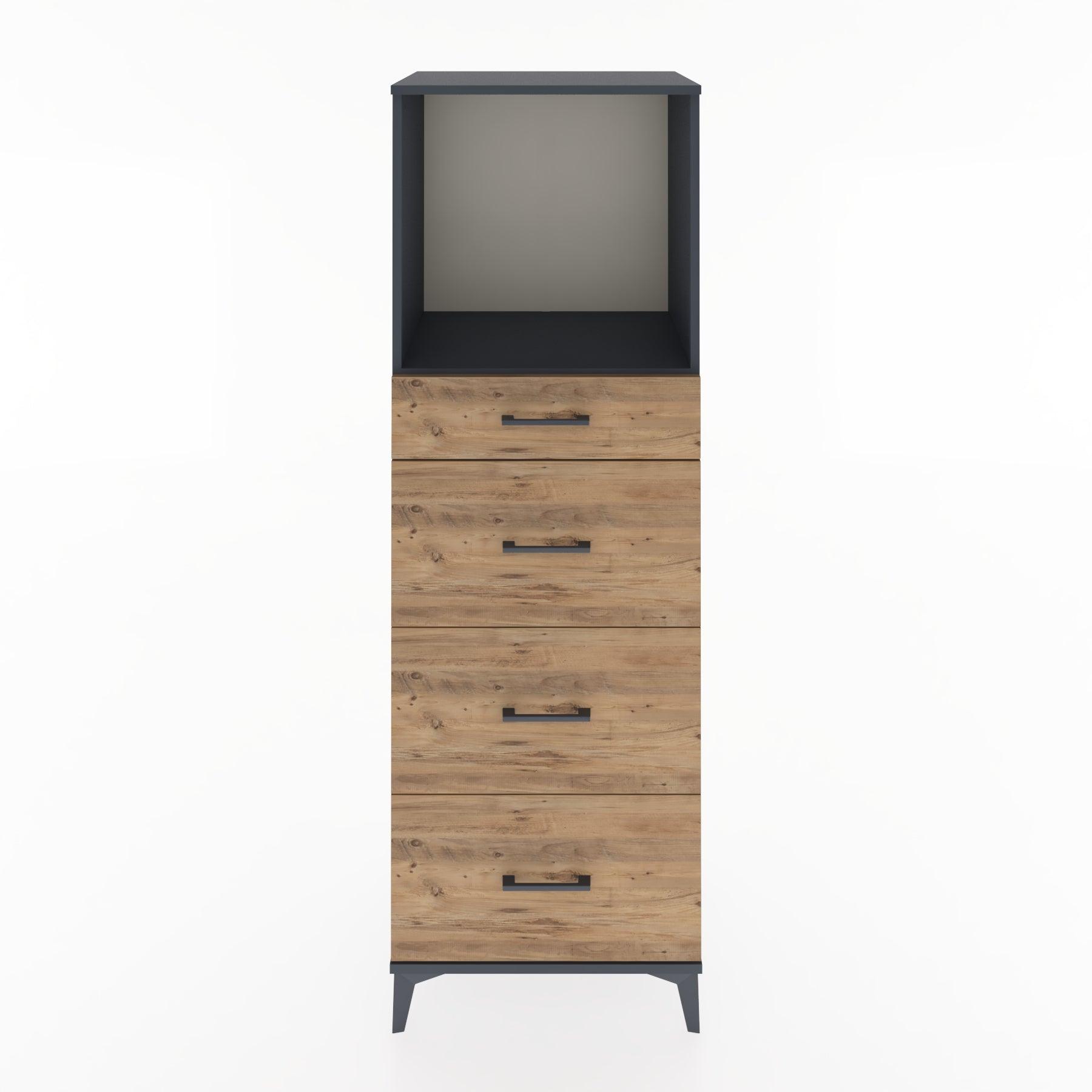 Woodntry Modüler Dolap Antrasit 60x44x170 cm Çekmeceli ve Raflı CR50-2