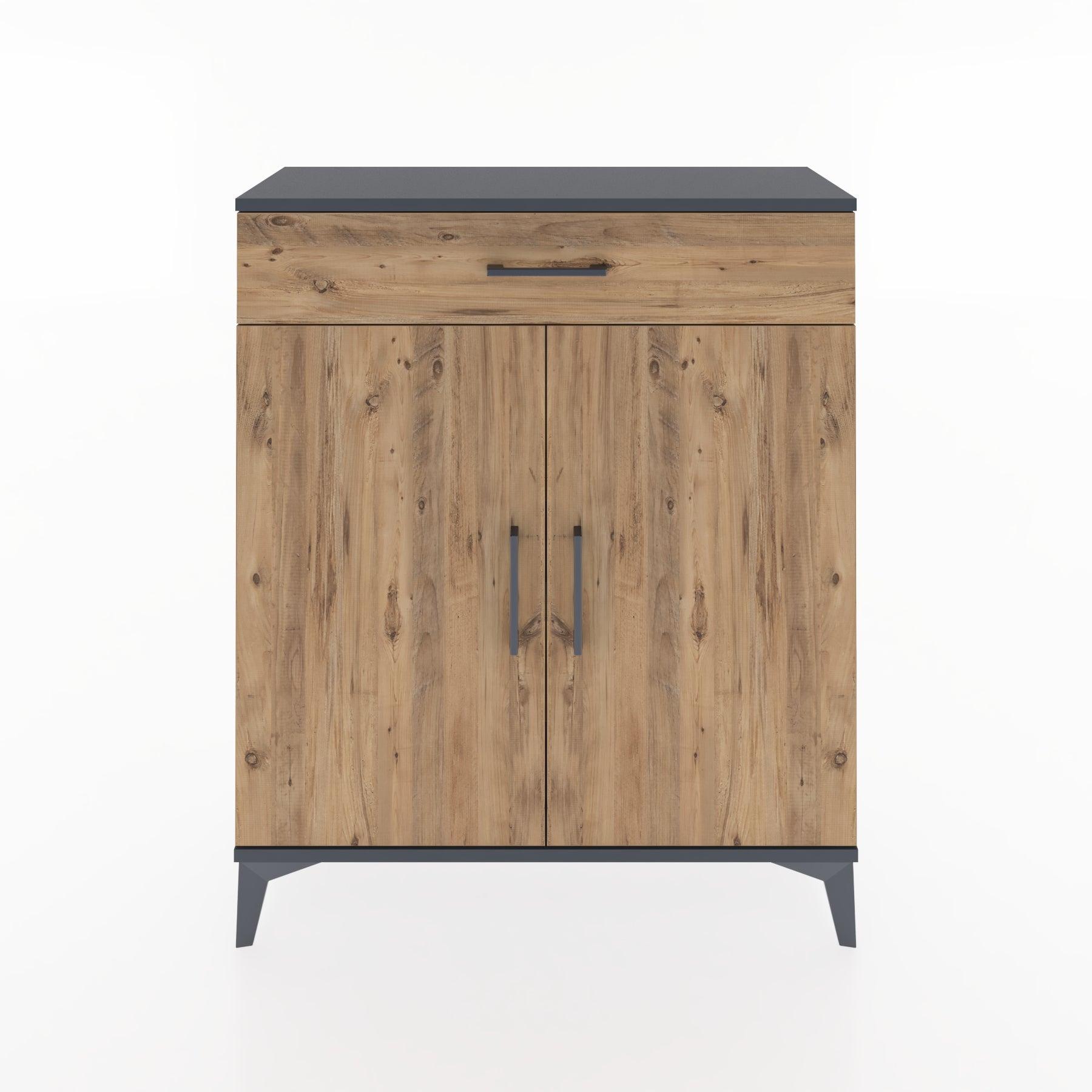 Woodntry Modüler Şifonyer Antrasit 88x30x94 cm Kapaklı ve Çekmeceli KC1-2