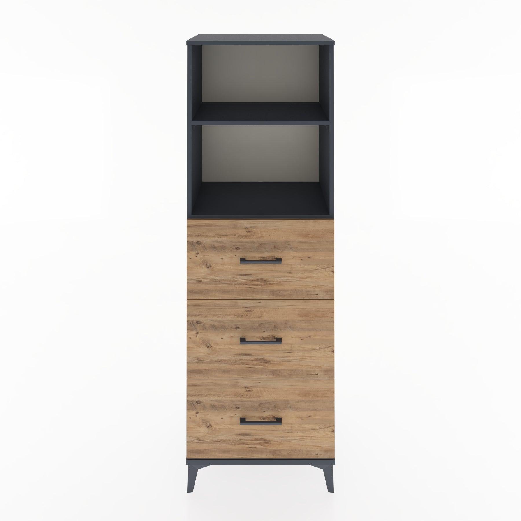 Woodntry Modüler Dolap Antrasit 60x44x170 cm Çekmeceli ve Raflı CR51-2