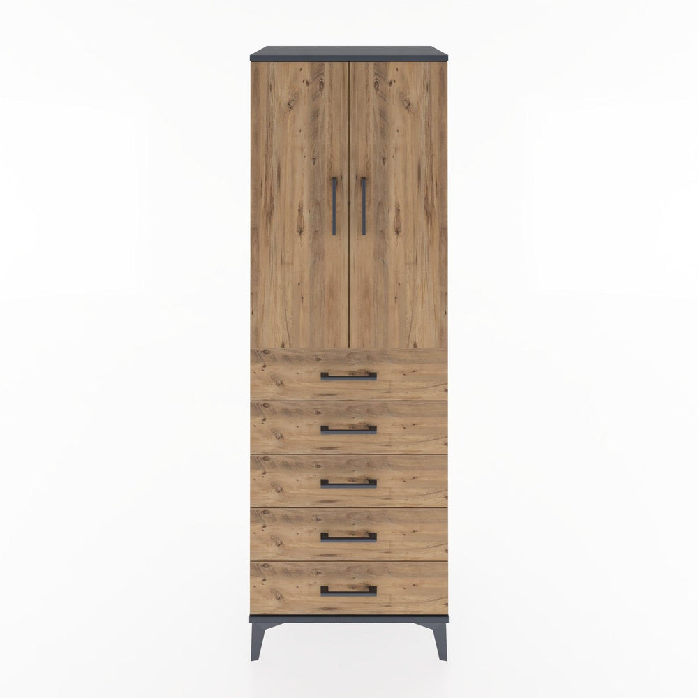 Woodntry Modüler Dolap Antrasit 60x44x170 cm Kapaklı ve Çekmeceli KC26-2