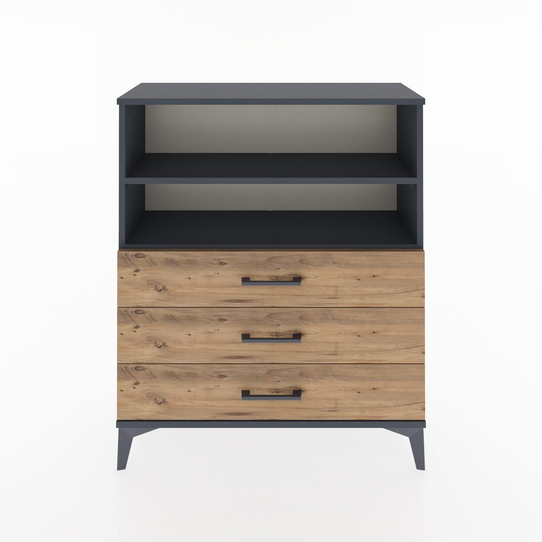 Woodntry Modüler Şifonyer Antrasit 88x30x94 cm Çekmeceli ve Raflı CR18-2