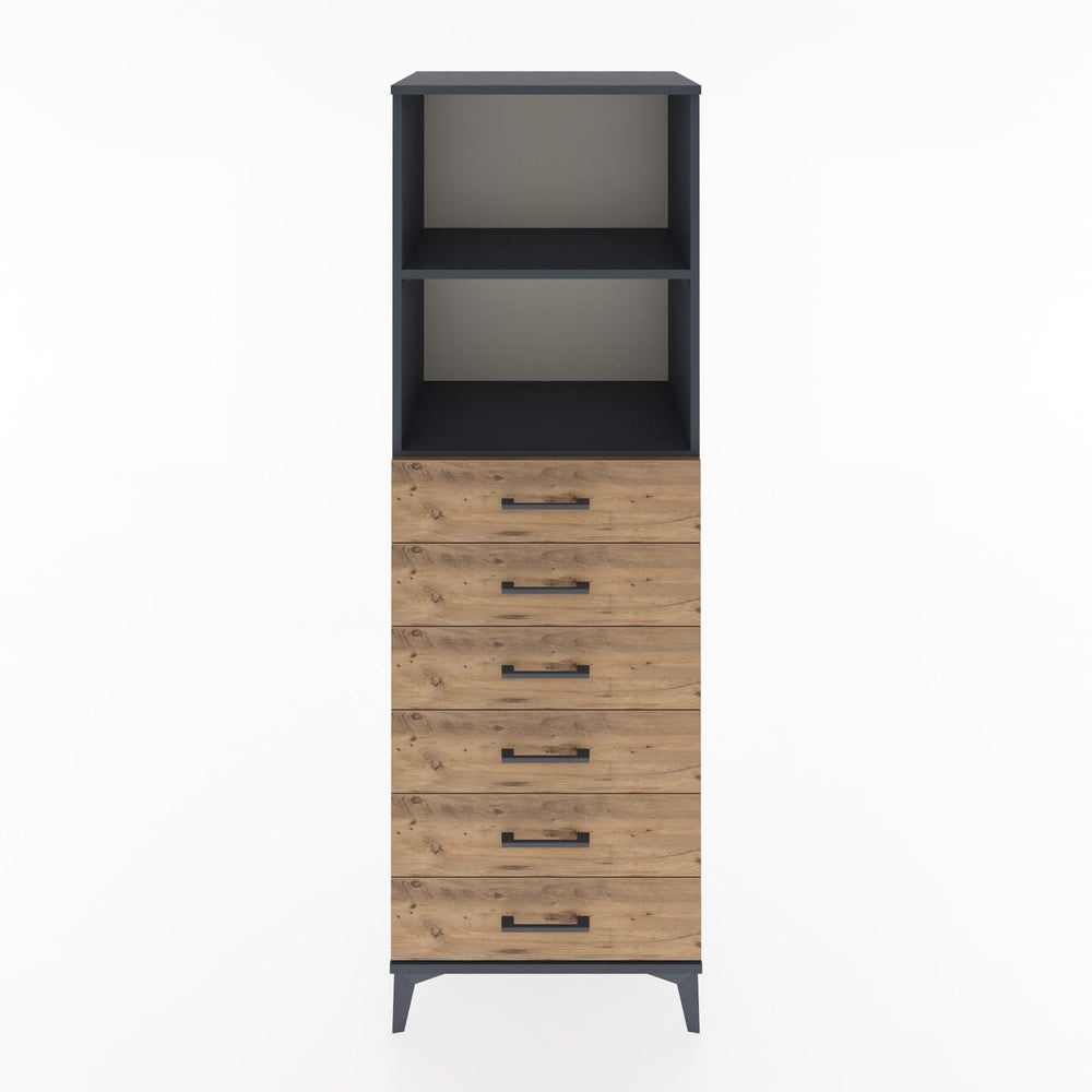 Woodntry Modüler Dolap Antrasit 60x44x170 cm Çekmeceli ve Raflı CR34-2