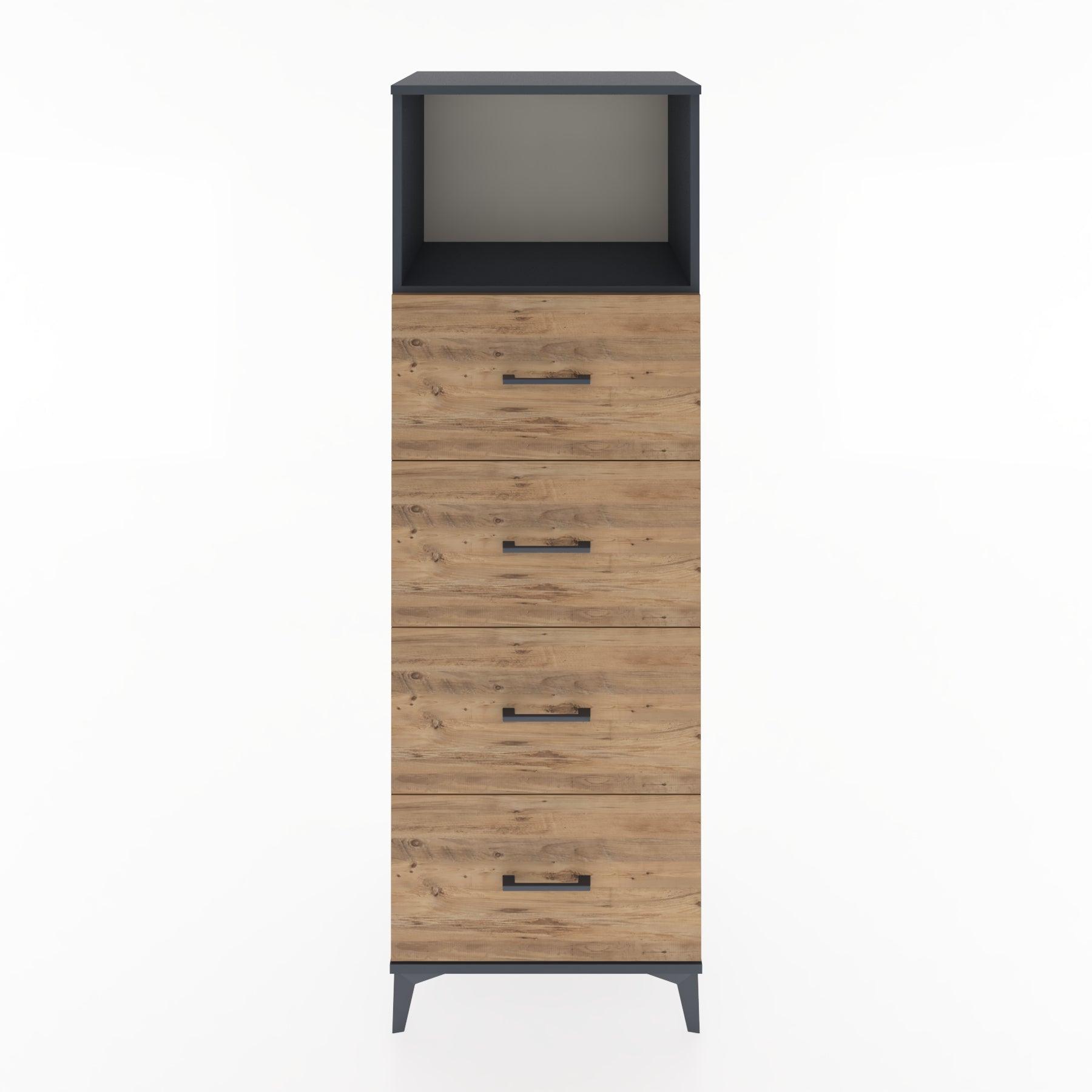 Woodntry Modüler Dolap Antrasit 60x44x170 cm Çekmeceli ve Raflı CR52-2
