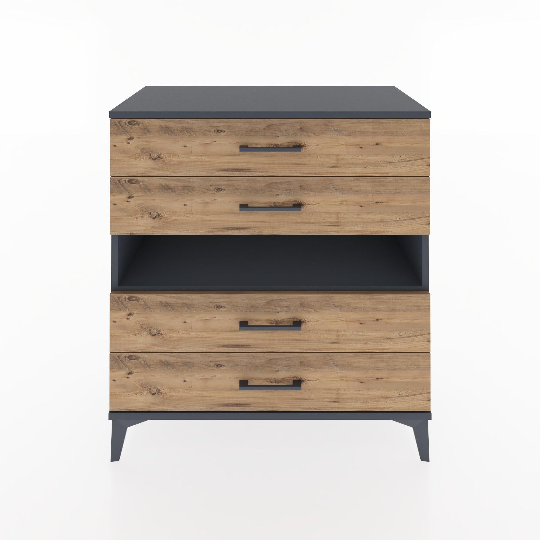Woodntry Modüler Şifonyer Antrasit 88x44x84 cm Çekmeceli ve Raflı CR21-2