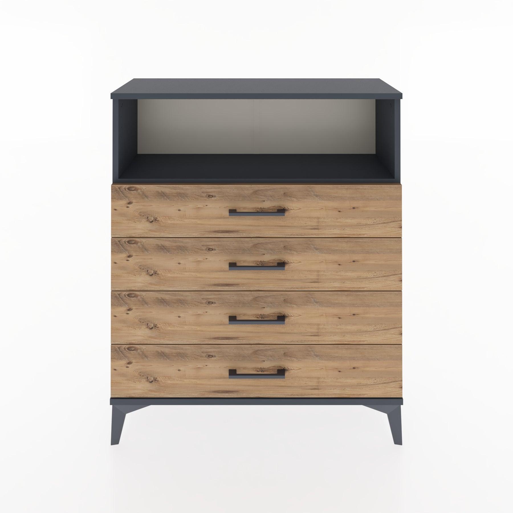 Woodntry Modüler Şifonyer Antrasit 88x30x94 cm Çekmeceli ve Raflı CR19-2