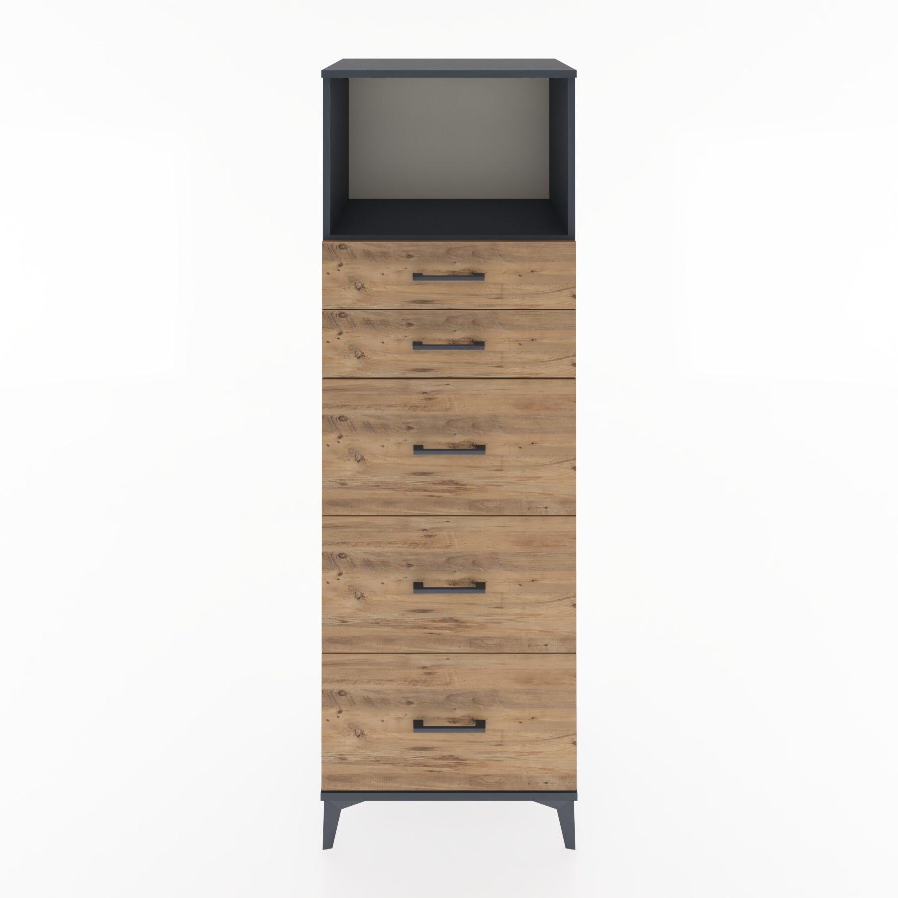 Woodntry Modüler Dolap Antrasit 60x44x170 cm Çekmeceli ve Raflı CR49-2