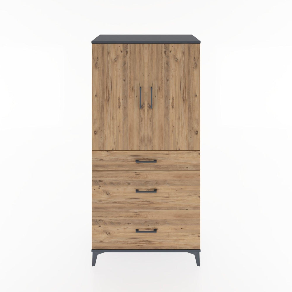 Woodntry Modüler Dolap Antrasit 88x44x170 cm Kapaklı ve Çekmeceli KC20-2