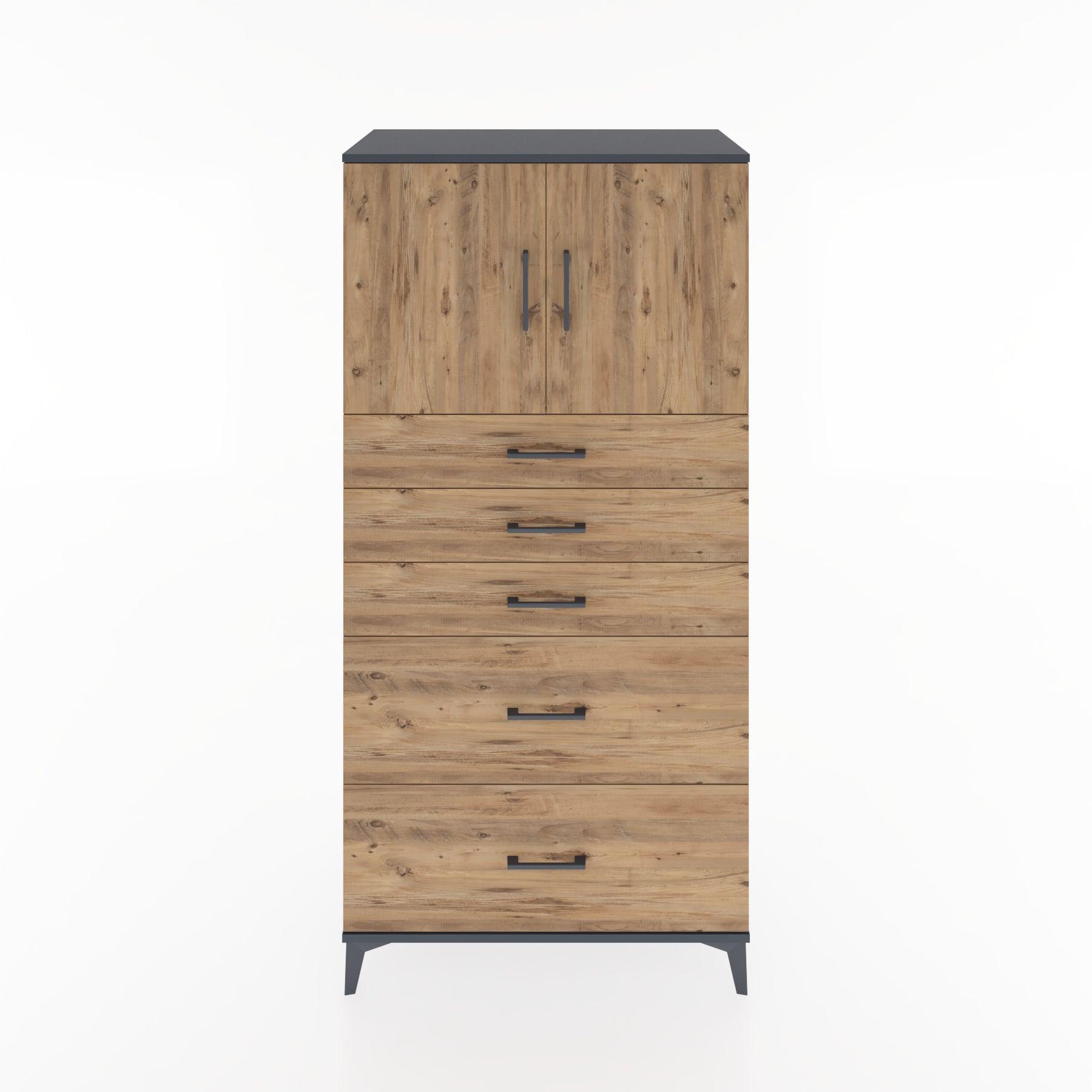 Woodntry Modular Cabinet Anthracite 88x44x170 cm with Doors and Drawers KC18-2