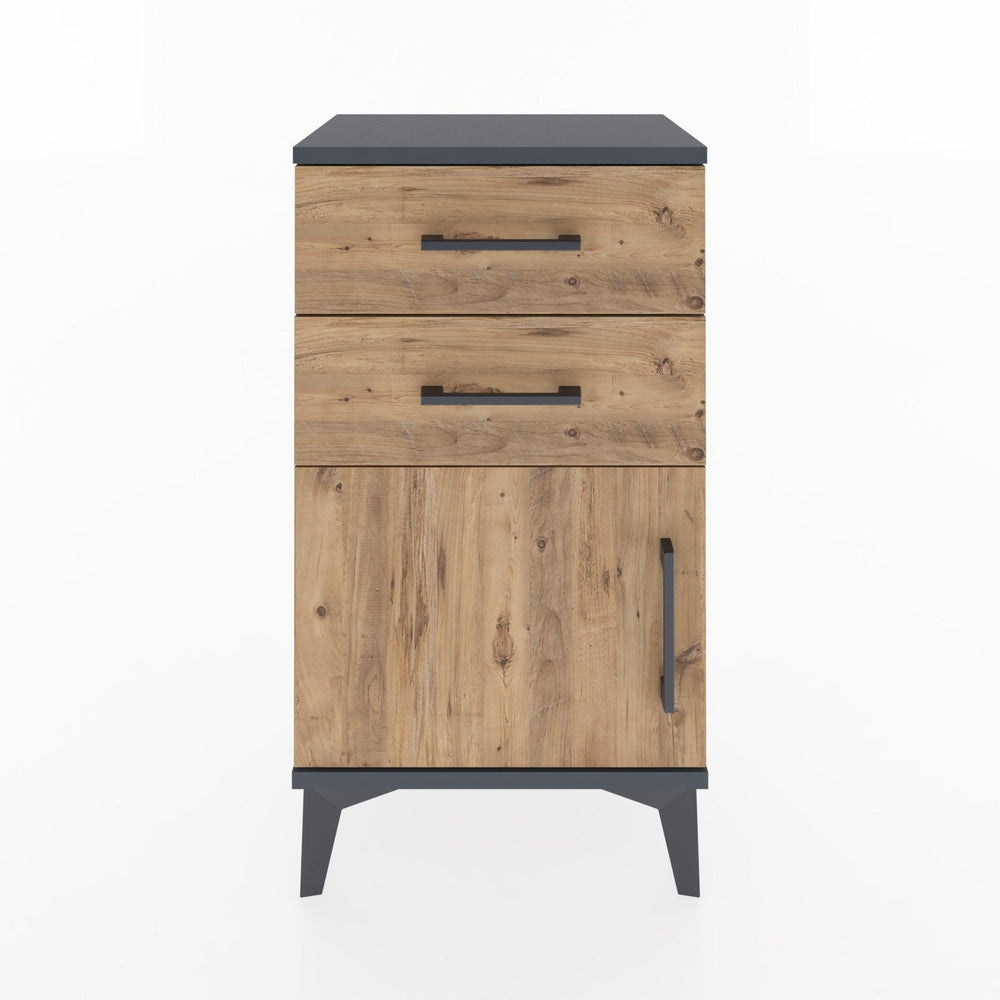 Woodntry Modüler Komodin İki Çekmece ve Kapaklı 44x30x68 cm Antrasit - Woodntry