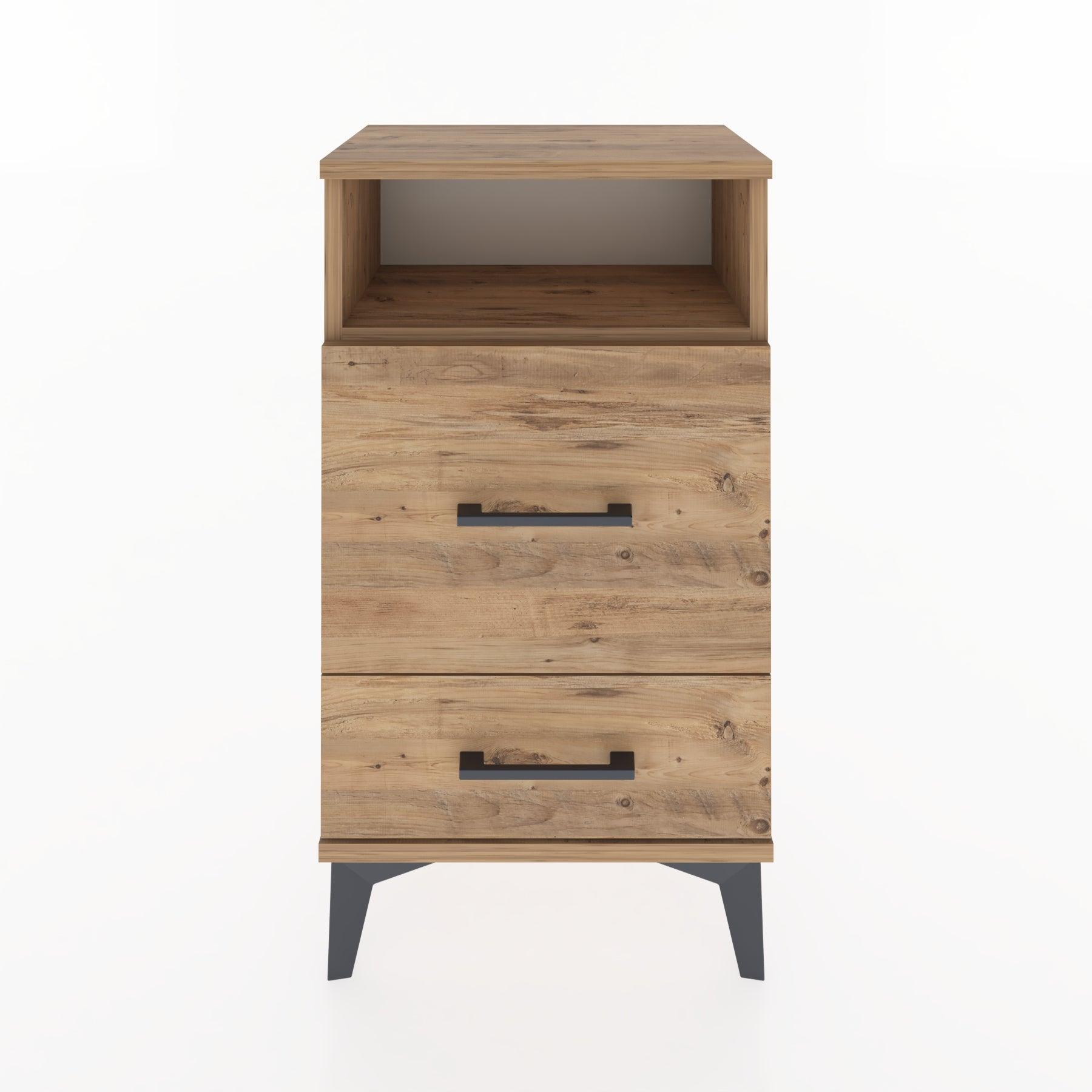 Woodntry Modüler Komodin 2 Çekmece ve Raflı V4 44x30x68 cm Çam - Woodntry