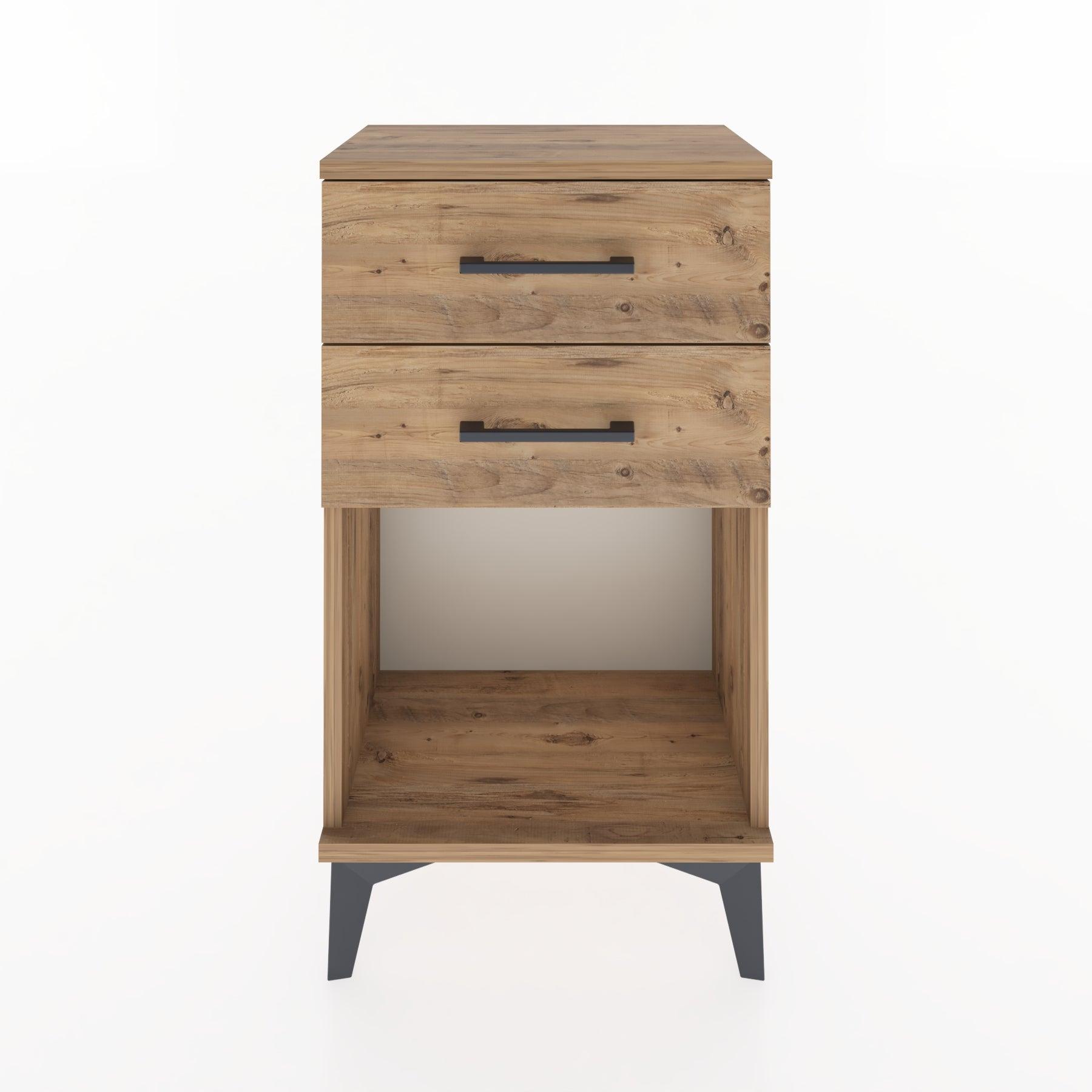 Woodntry Modüler Komodin 2 Çekmece ve Raflı V1 44x30x68 cm Çam - Woodntry