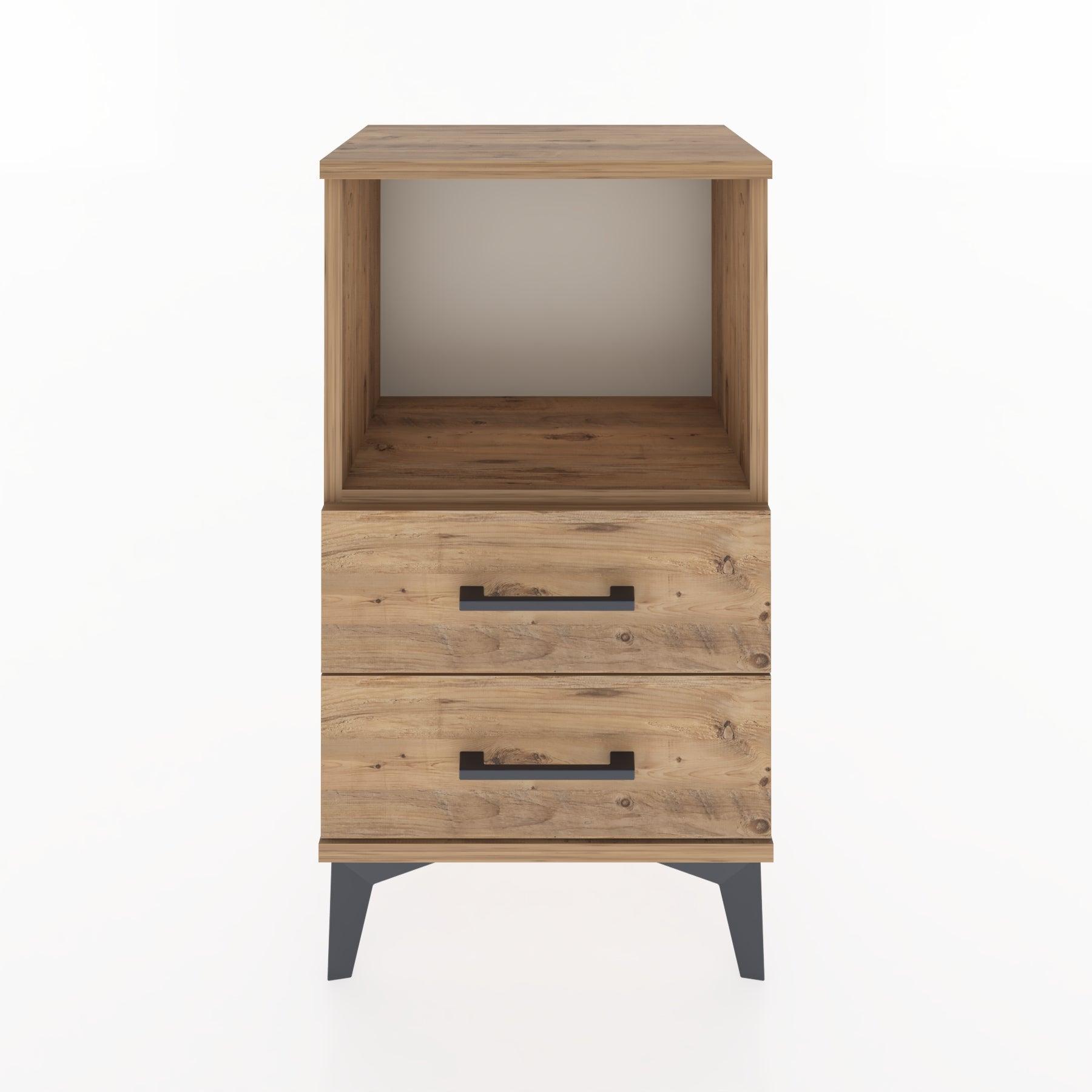 Woodntry Modüler Komodin 2 Çekmece ve Raflı V2 44x30x68 cm Çam - Woodntry