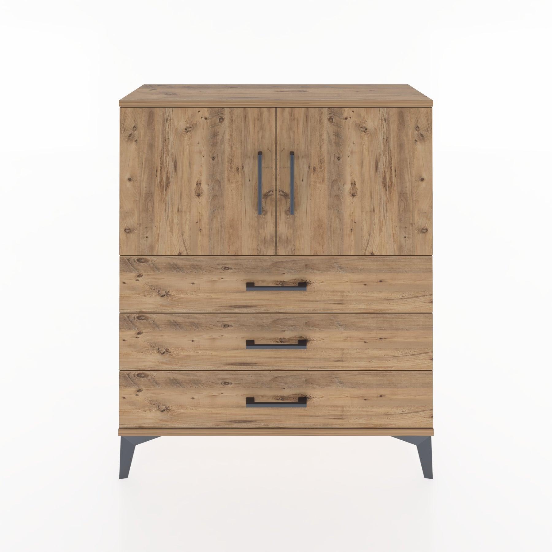 Woodntry Modüler Şifonyer Çam 88x30x94 cm Kapaklı ve Çekmeceli KC7-3
