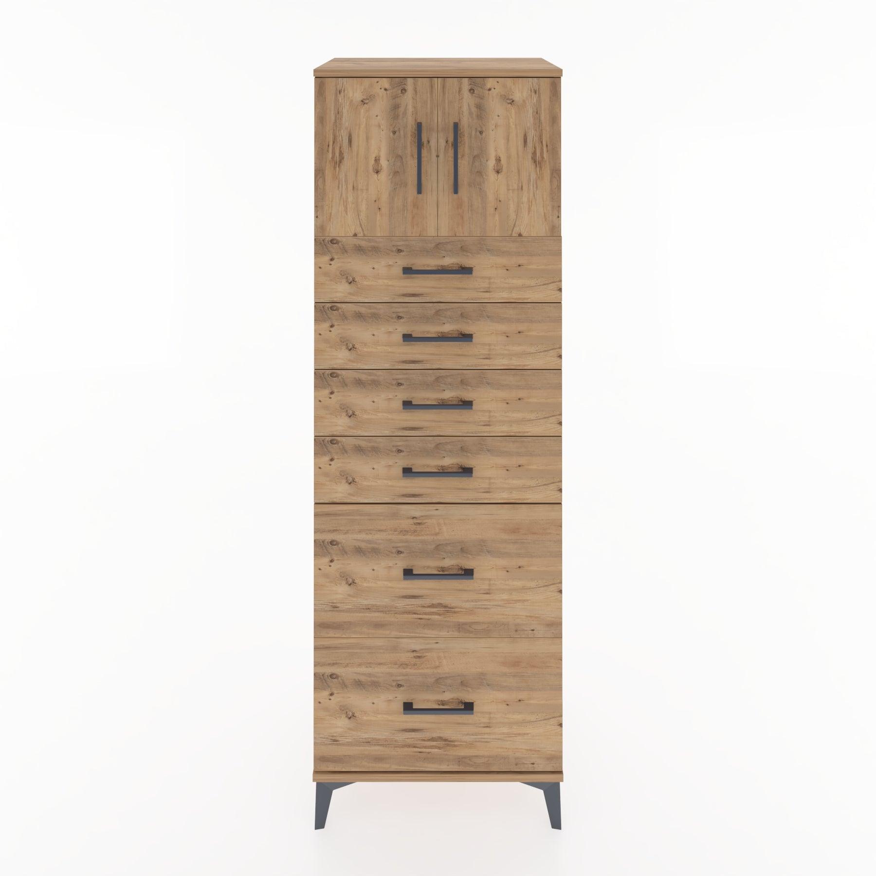 Woodntry Modüler Dolap Çam 60x44x170 cm Kapaklı ve Çekmeceli KC17-3