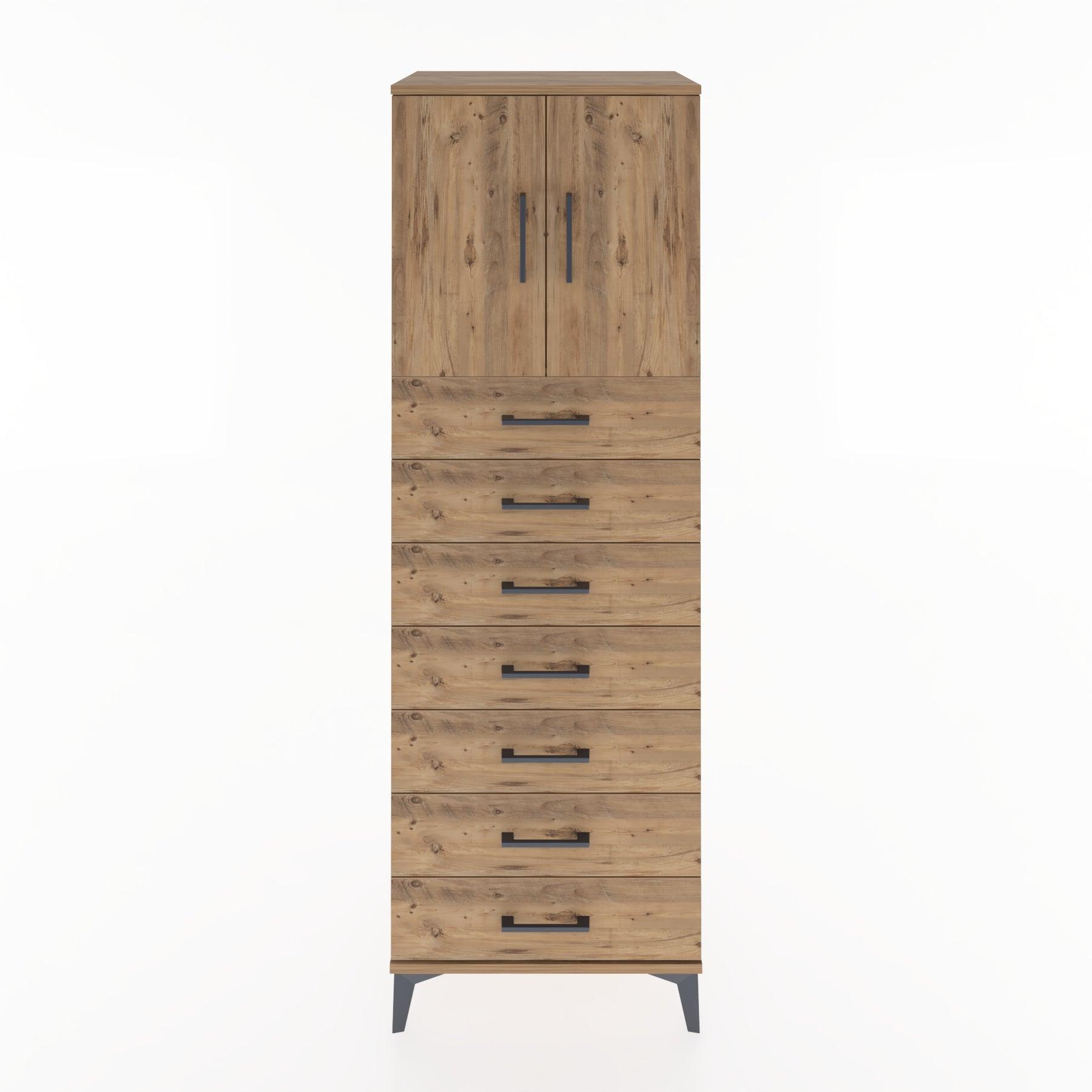 Woodntry Modüler Dolap Çam 60x44x170 cm Kapaklı ve Çekmeceli KC2-3