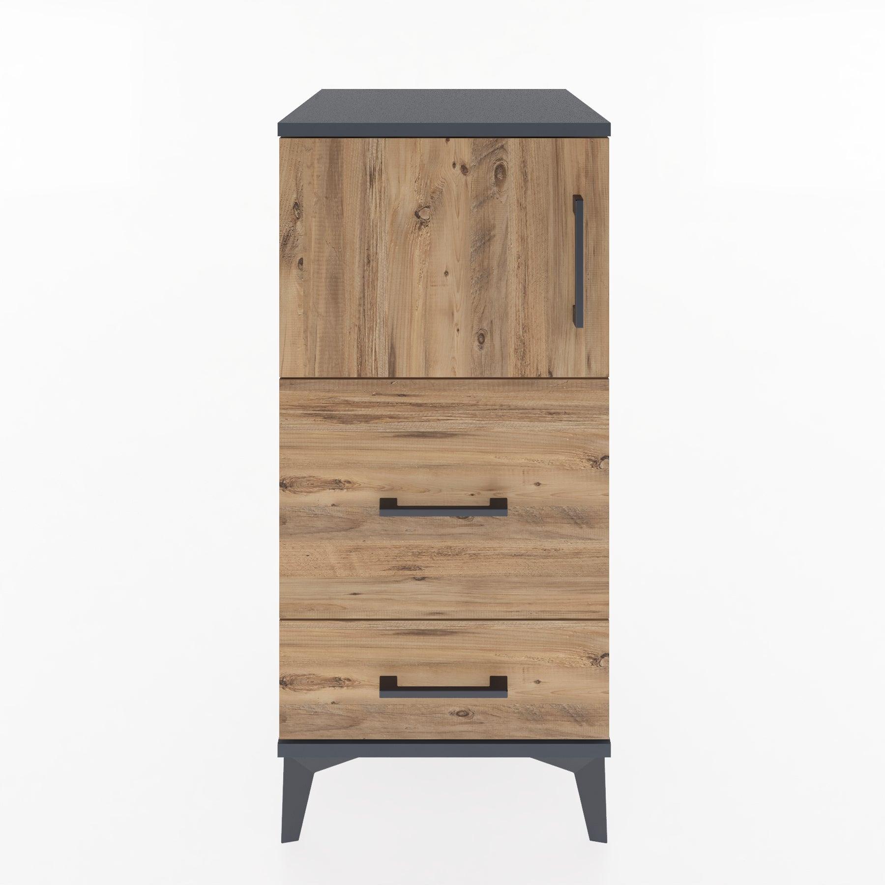 Woodntry Modular Nightstand Anthracite 44x44x84 cm with Cover and Drawer KC46-2