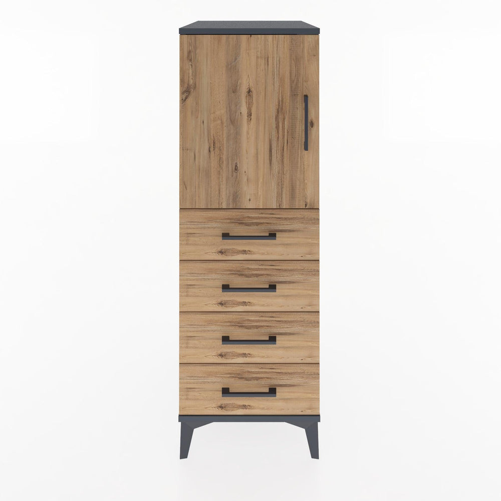 Woodntry Modüler Dolap Antrasit 44x30x122 cm Kapaklı ve Çekmeceli KC53-2