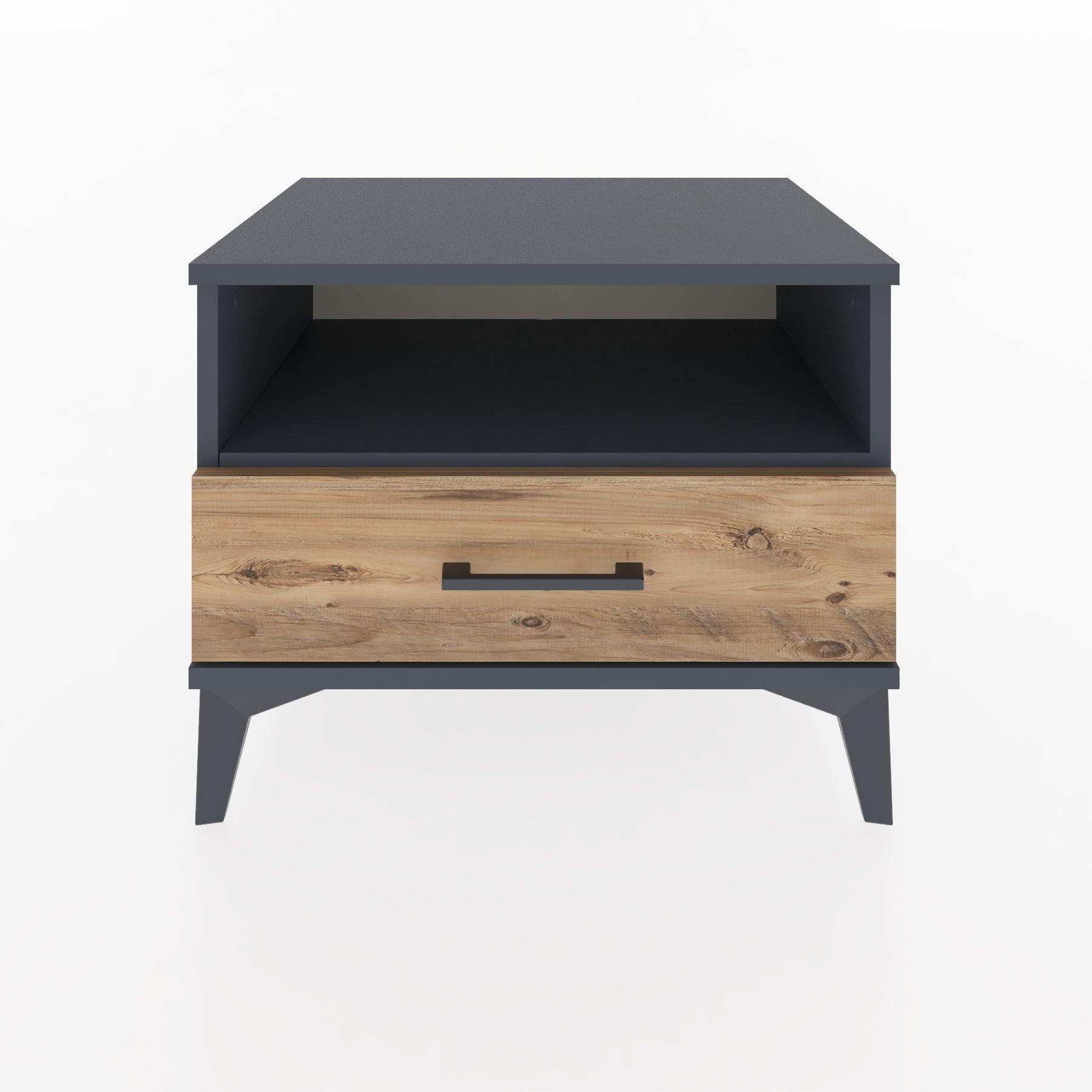 Woodntry Modular Nightstand Anthracite 60x44x68 cm with Drawer and Shelf CR4-2