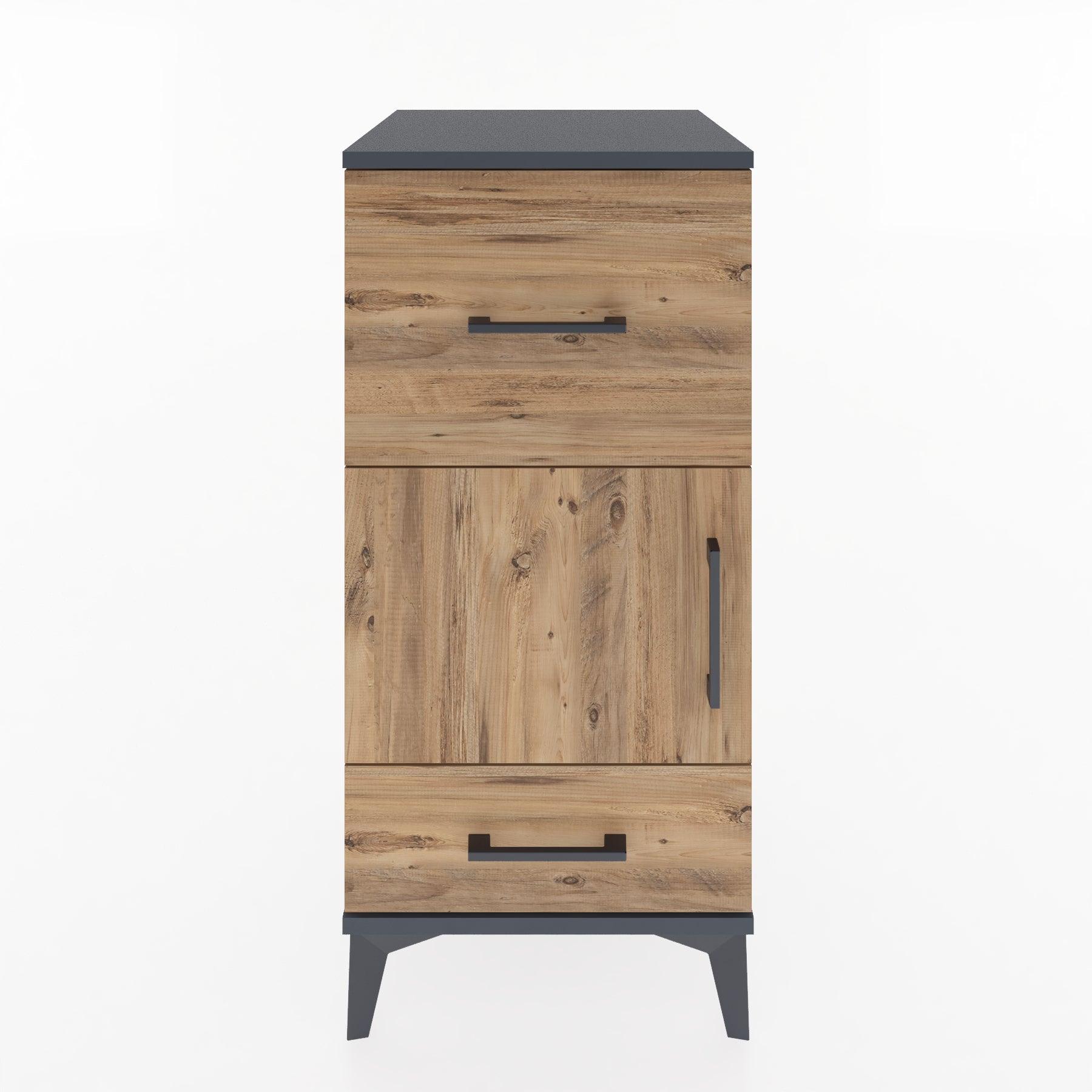 Woodntry Modular Nightstand Anthracite 44x44x84 cm with Cover and Drawer KC48-2