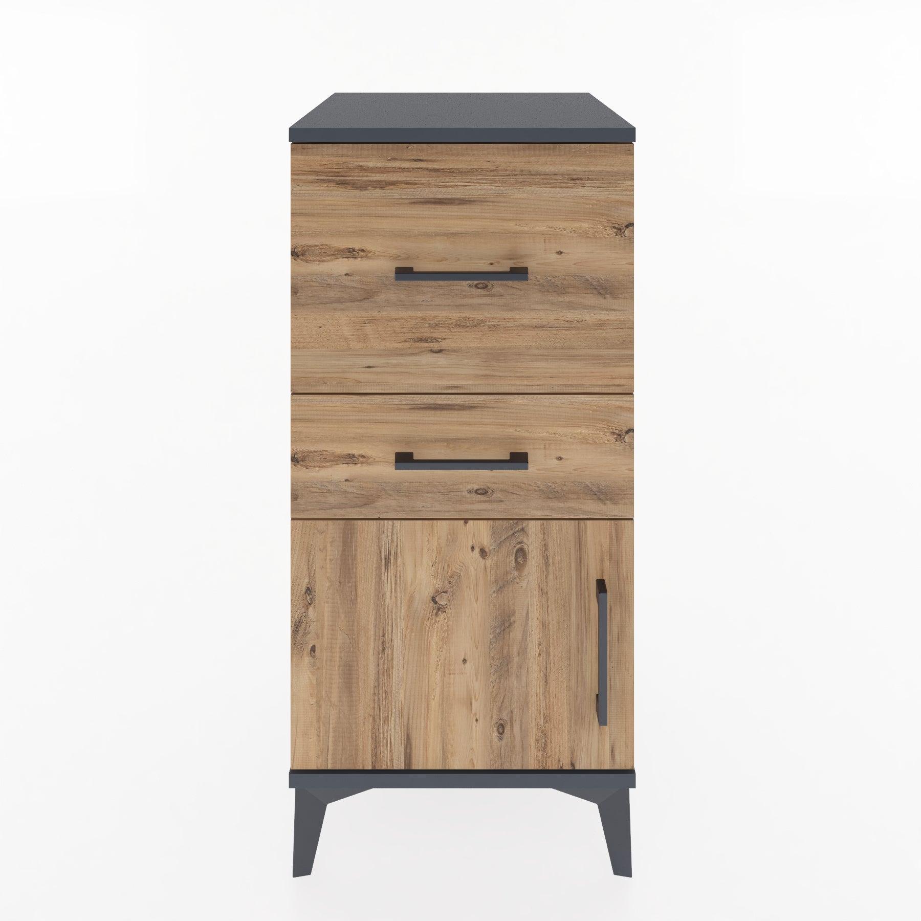 Woodntry Modular Nightstand Anthracite 44x44x84 cm with Cover and Drawer KC49-2