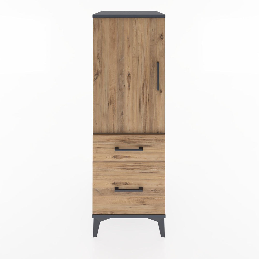 Woodntry Modüler Dolap Antrasit 44x30x122 cm Kapaklı ve Çekmeceli KC5-2