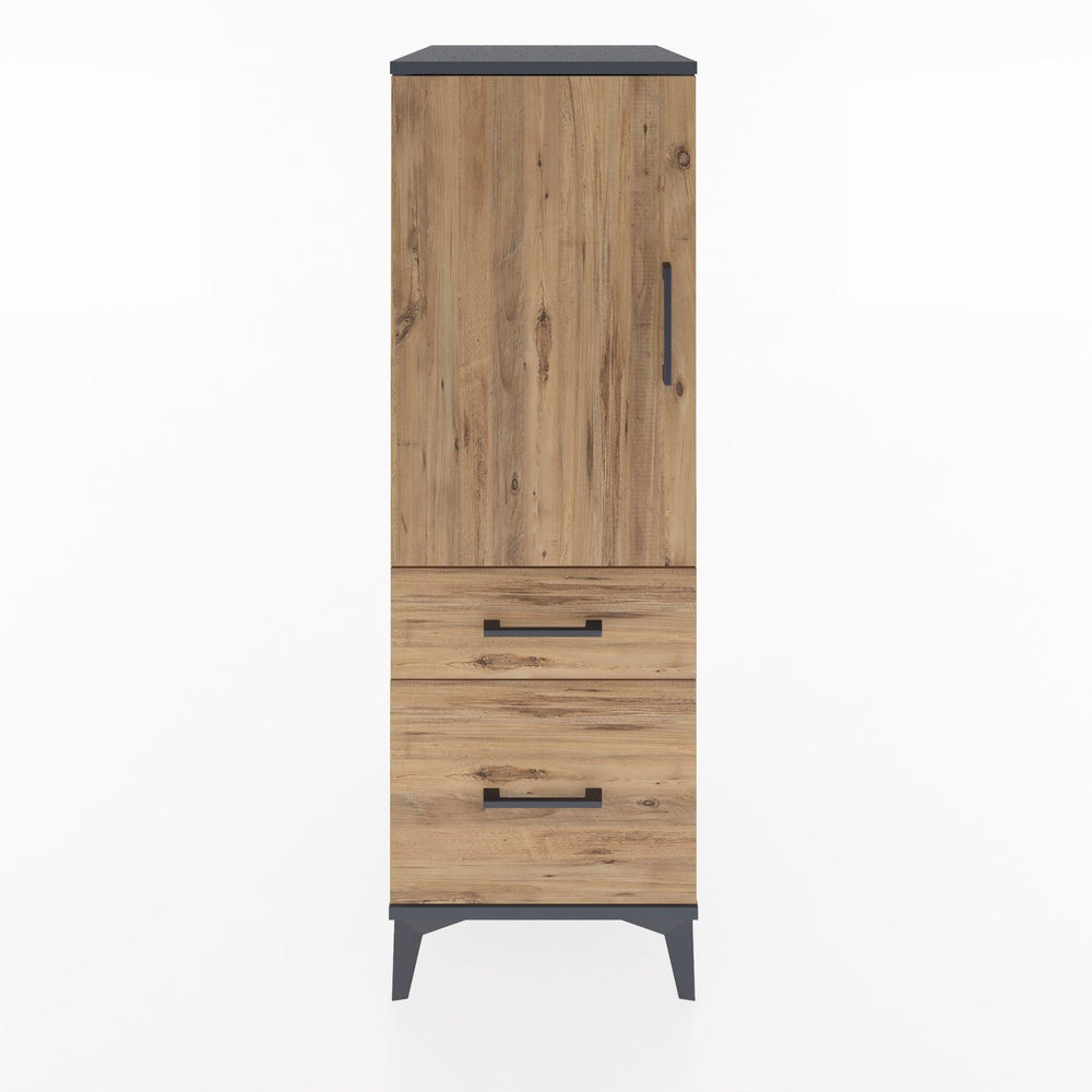 Woodntry Modüler Dolap Antrasit 44x30x122 cm Kapaklı ve Çekmeceli KC105-2